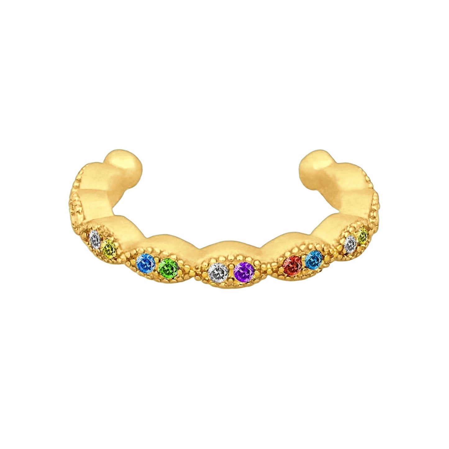 Gold Plated Ear Cuff with Rainbow Zirconia
