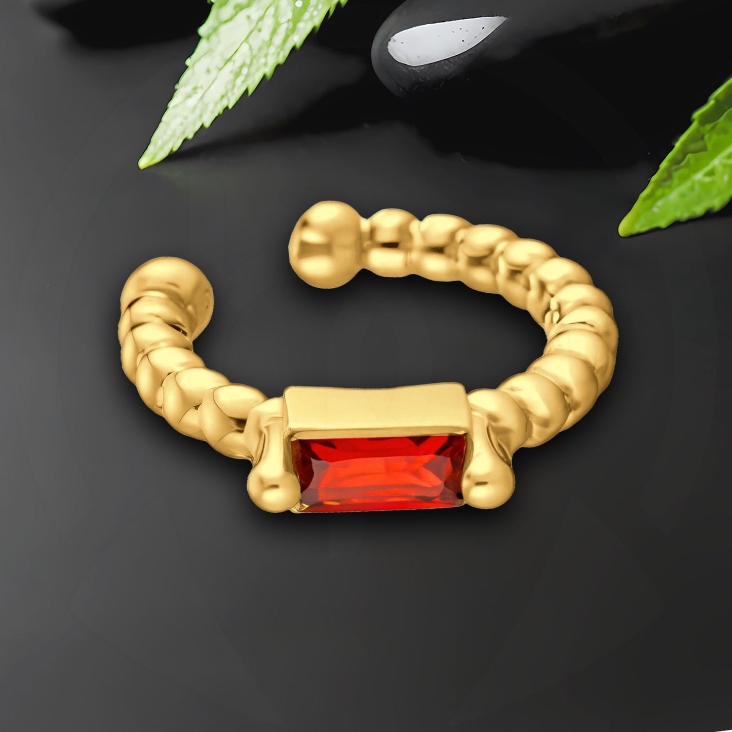 Gold Plated Ear Cuff with Red Zirconia