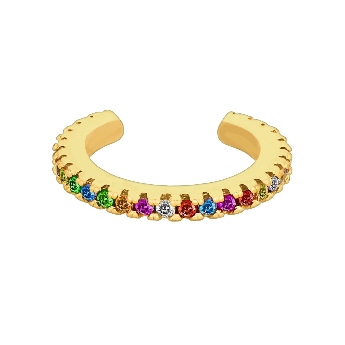 Gold Plated Ear Cuff with Rainbow Zirconia
