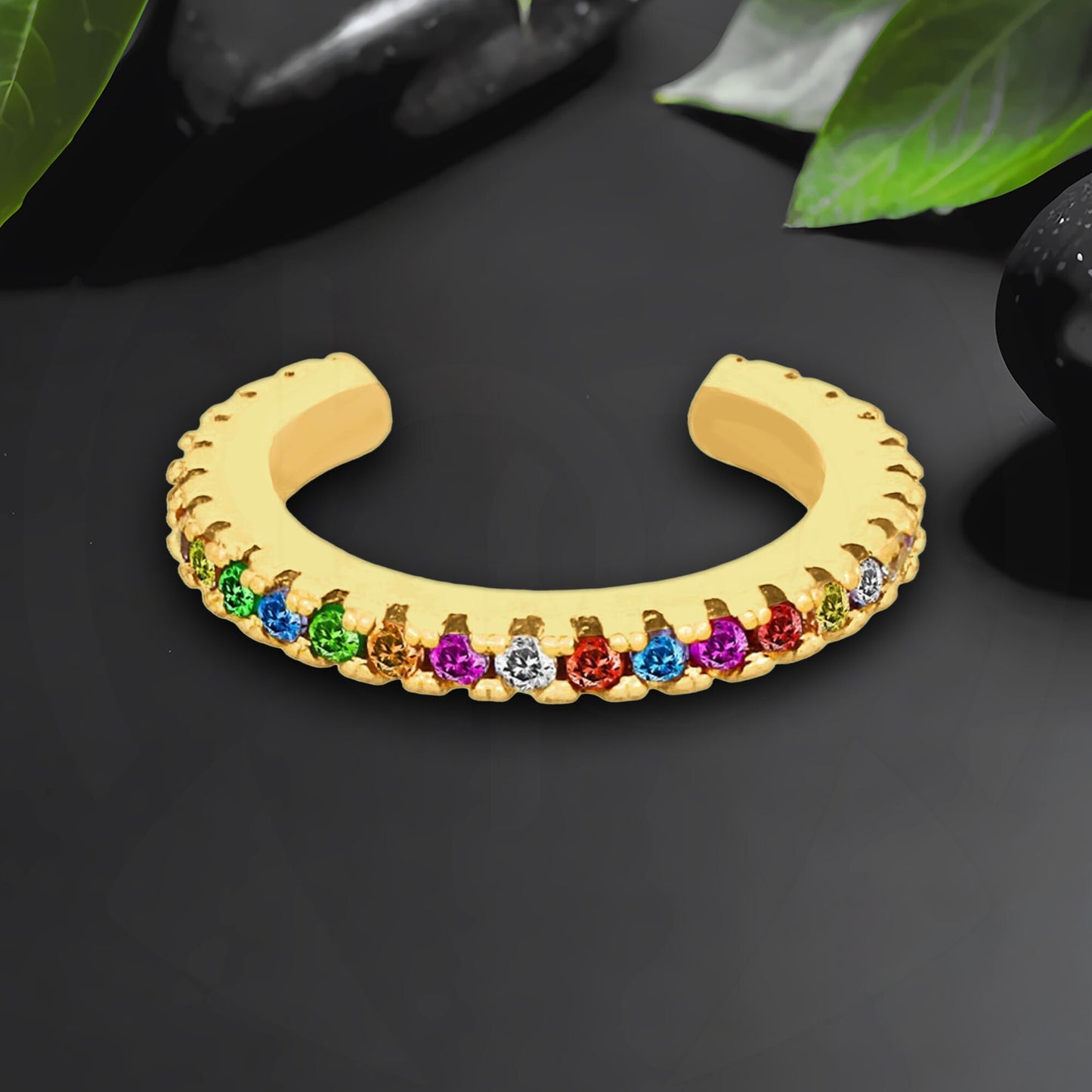 Gold Plated Ear Cuff with Rainbow Zirconia