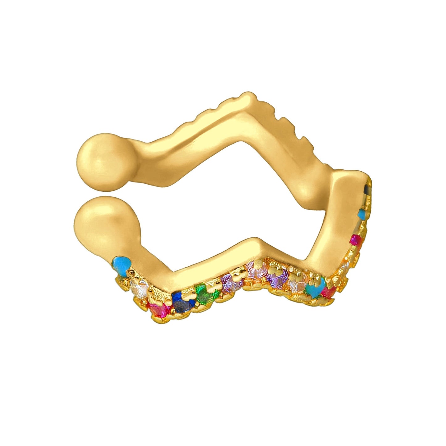 Gold Plated Ear Cuff with Rainbow Zirconia