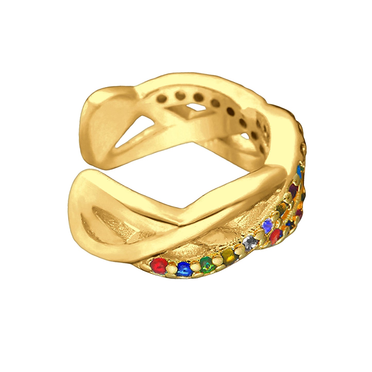 Gold Plated Ear Cuff with Rainbow Zirconia