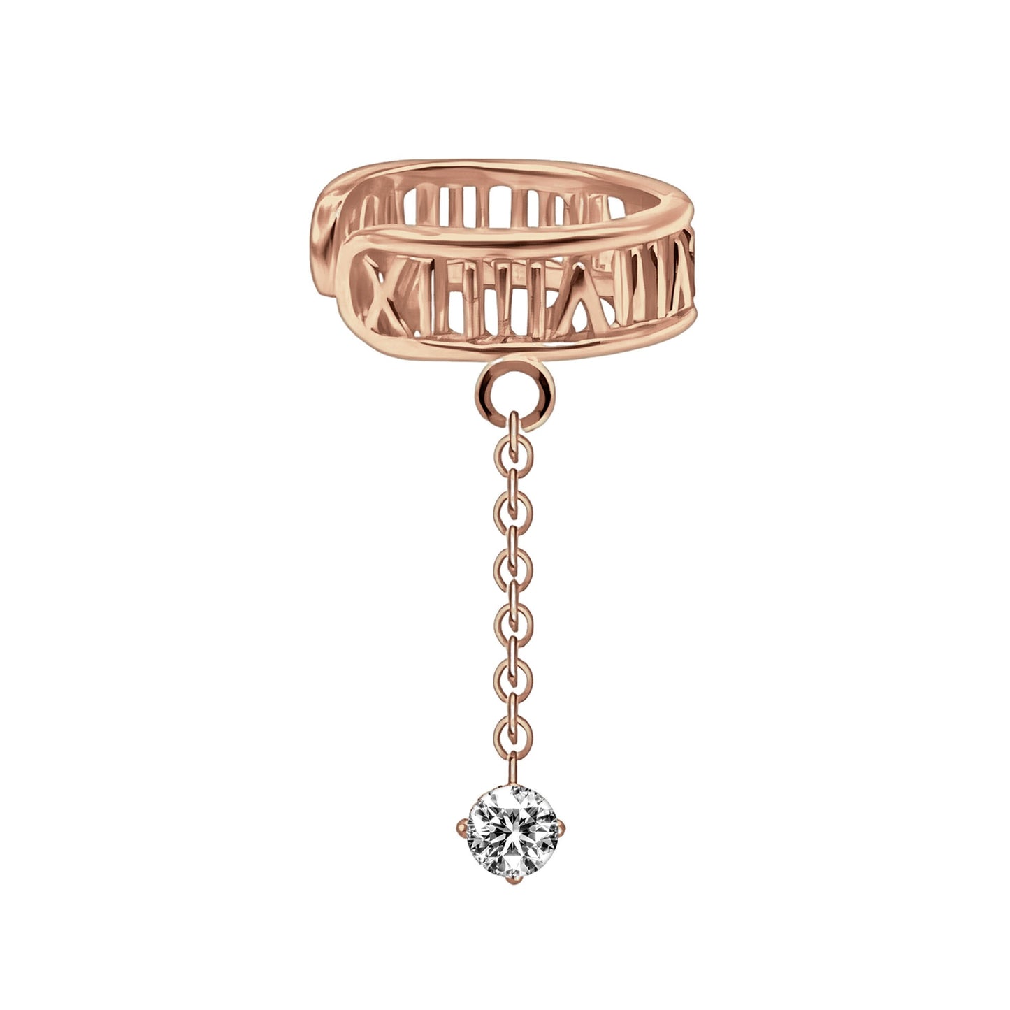 Rose Gold Plated Ear Cuff with Roman Letters and Chain