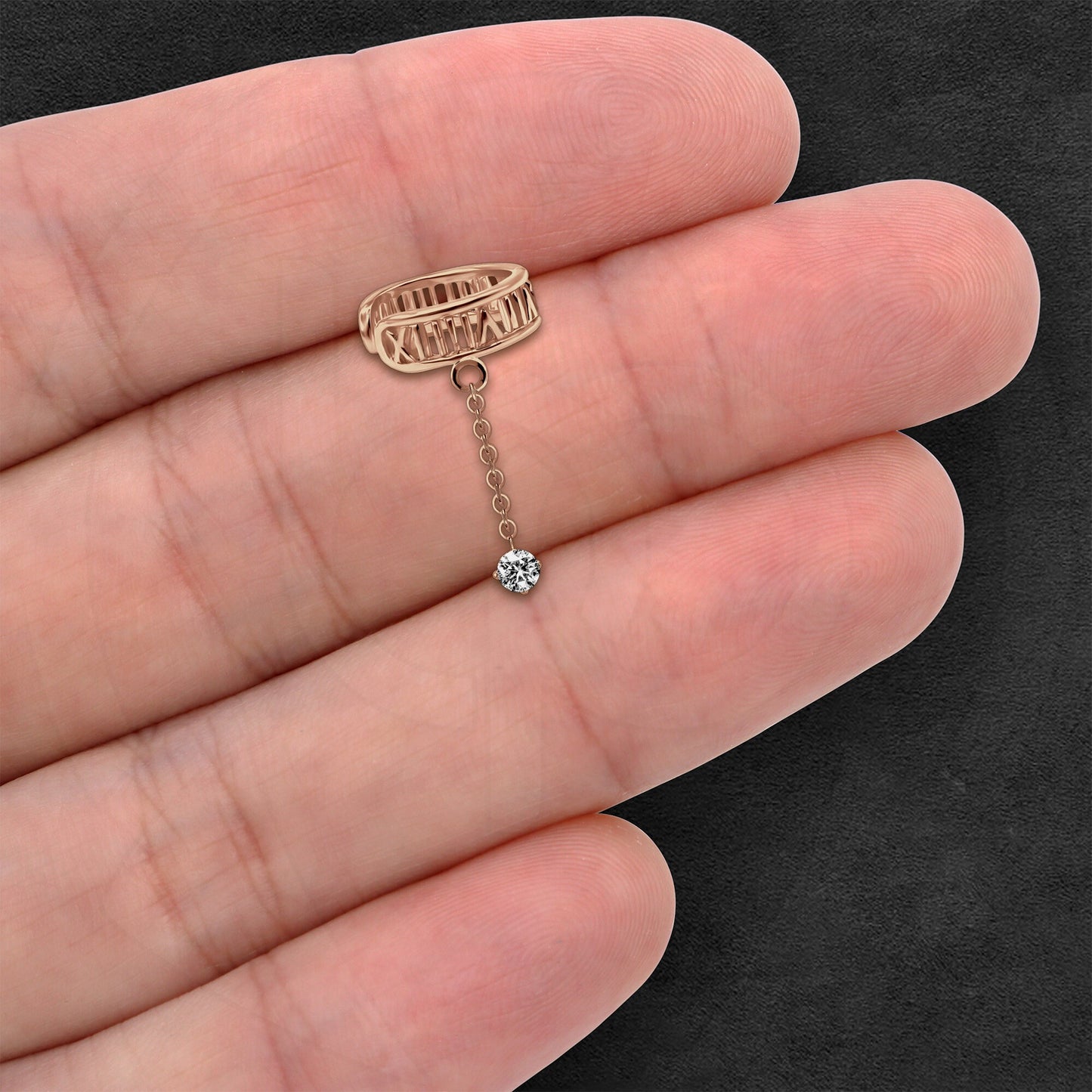 Rose Gold Plated Ear Cuff with Roman Letters and Chain