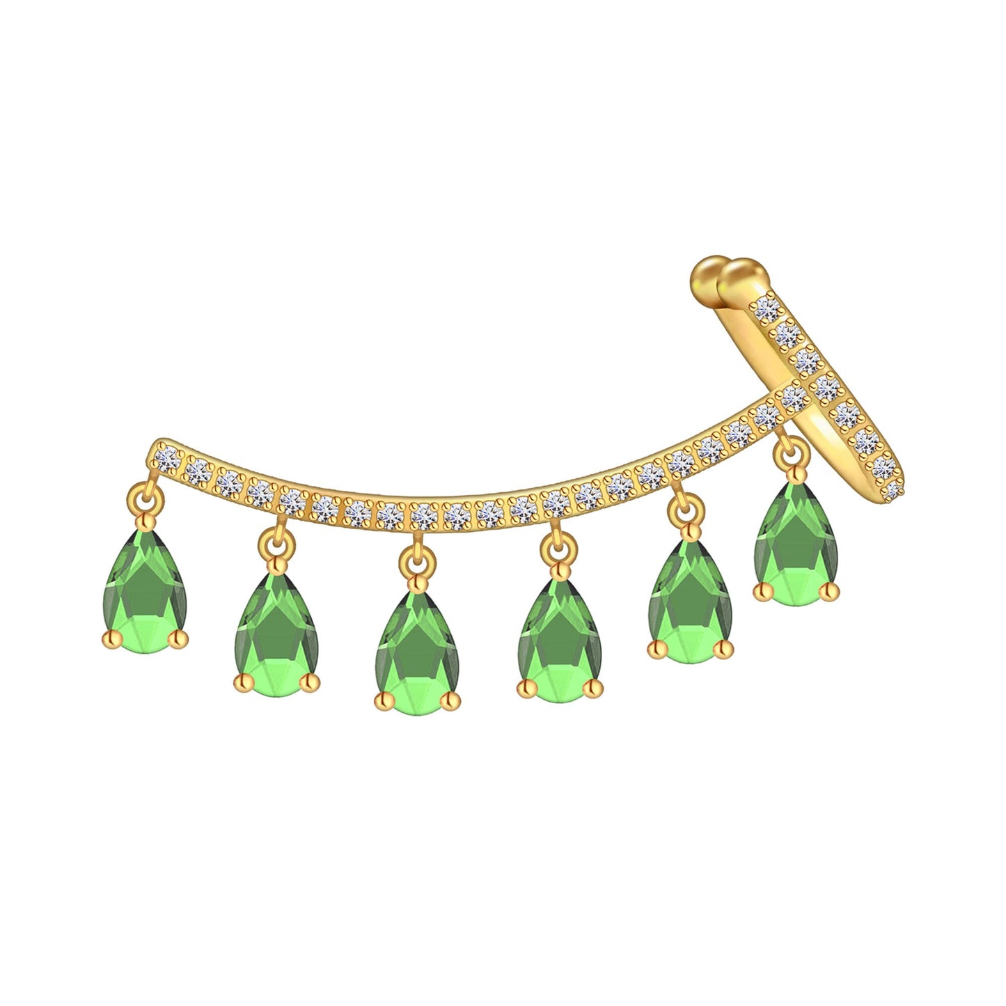 Gold Plated Ear Cuff Ear Crawler with Green CZ