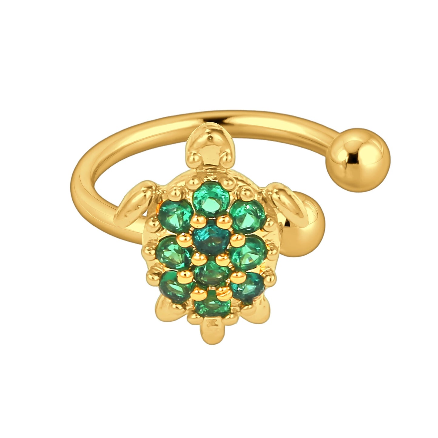 Gold Plated Ear Cuff with Turtle and Green CZ