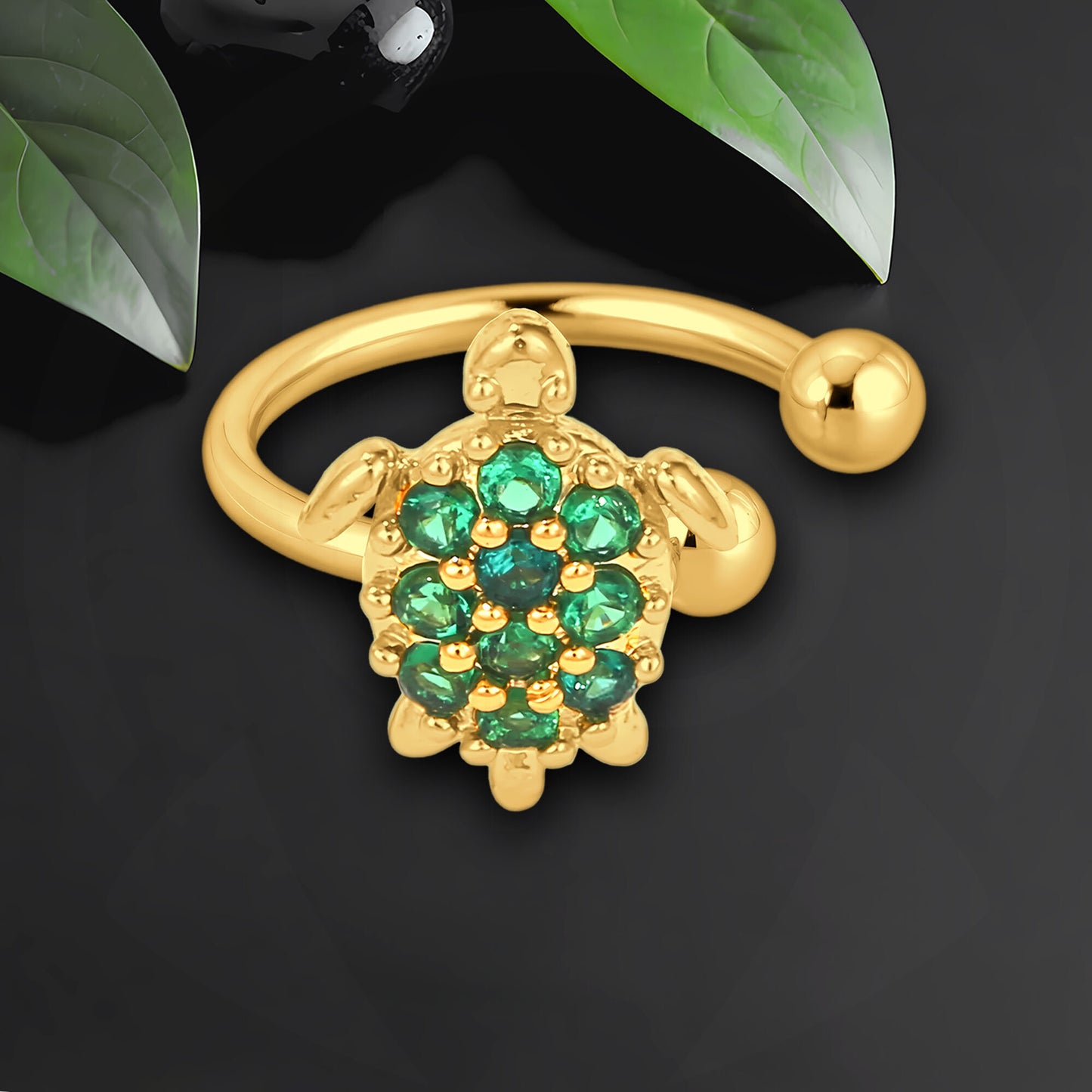 Gold Plated Ear Cuff with Turtle and Green CZ