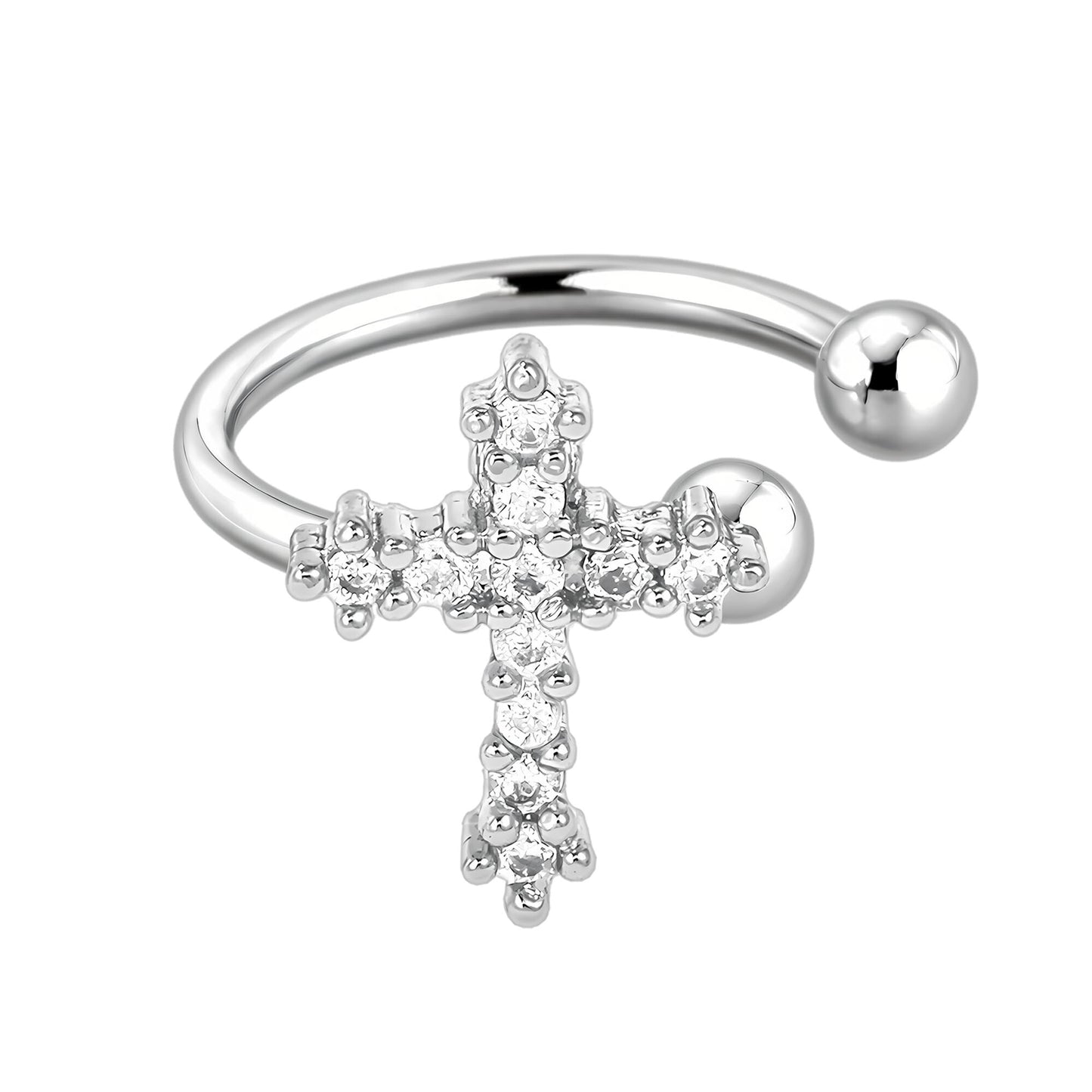 Platinum Plated Ear Cuff with Cross and Clear CZ