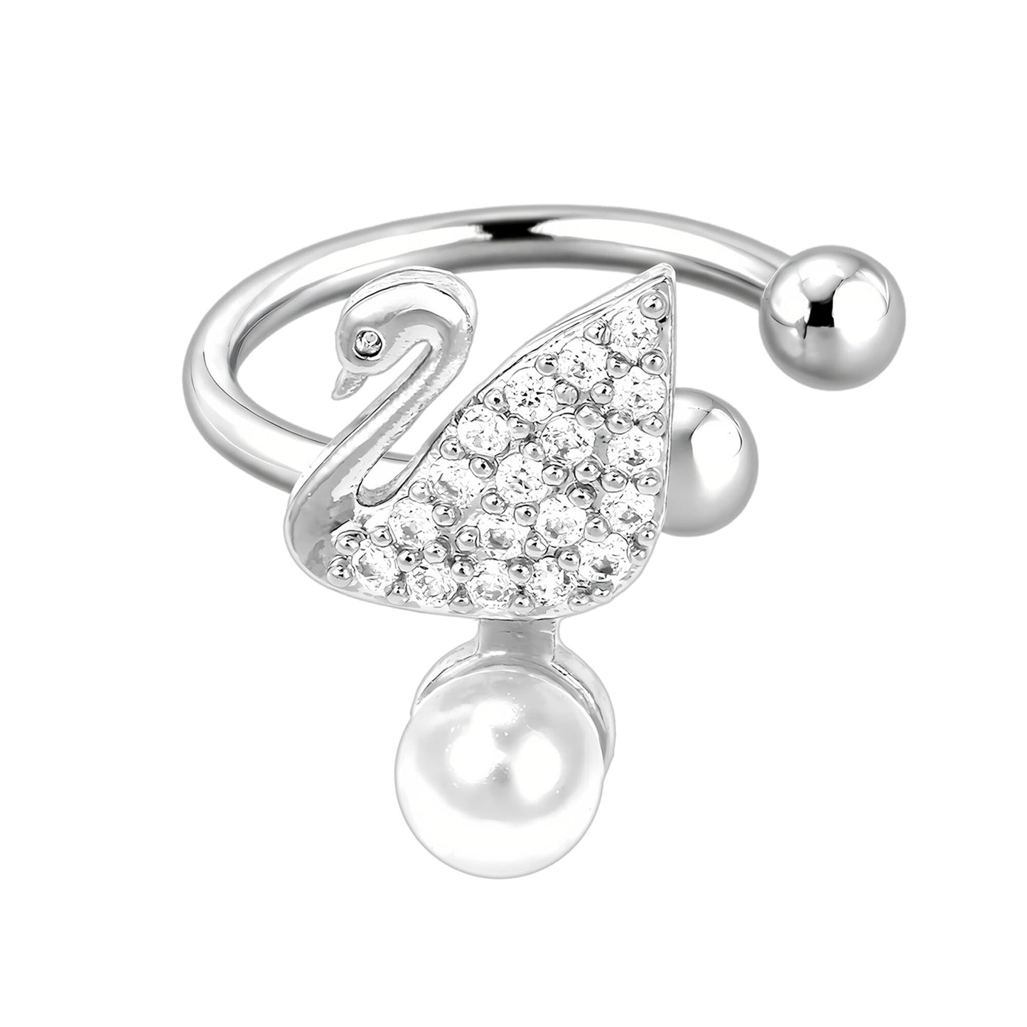 Platinum Plated Ear Cuff with Crystal Swan and Pearl