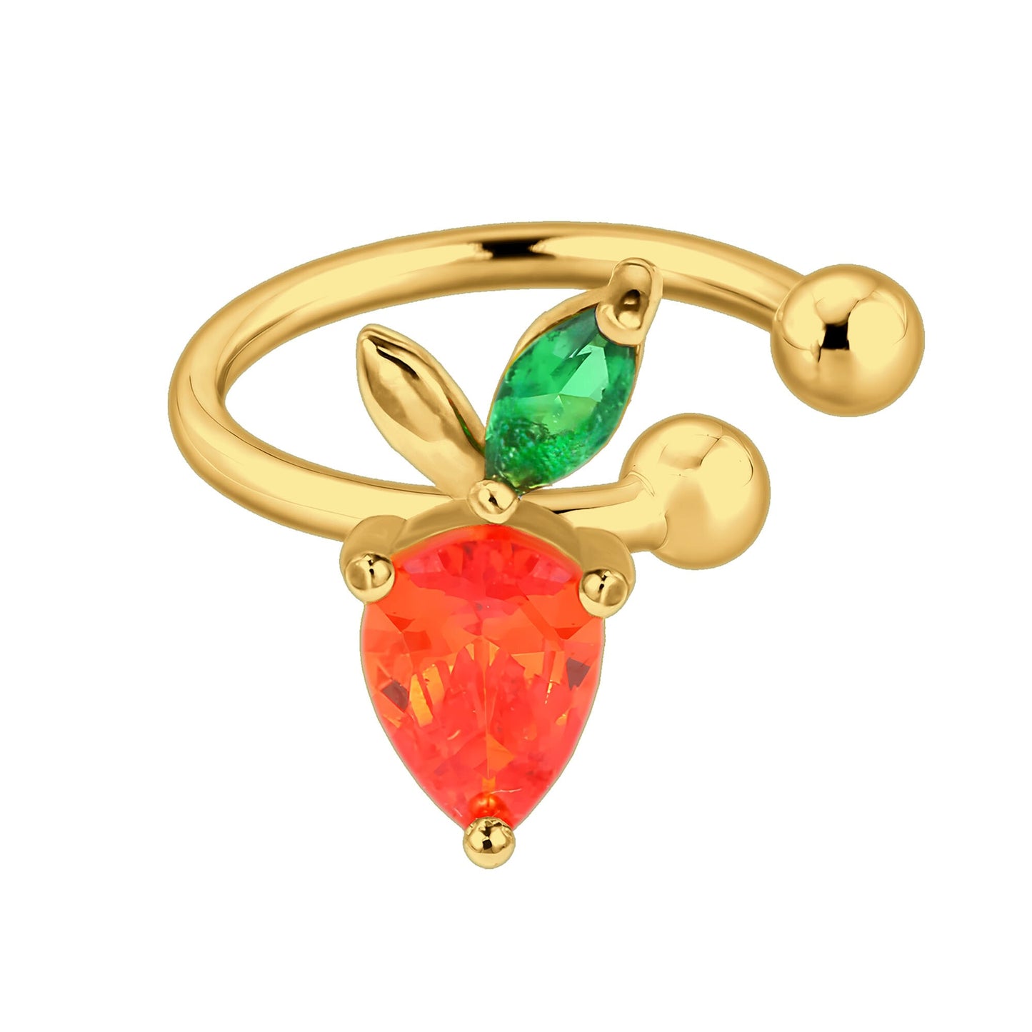 Gold Plated Ear Cuff with Crystal Strawberry