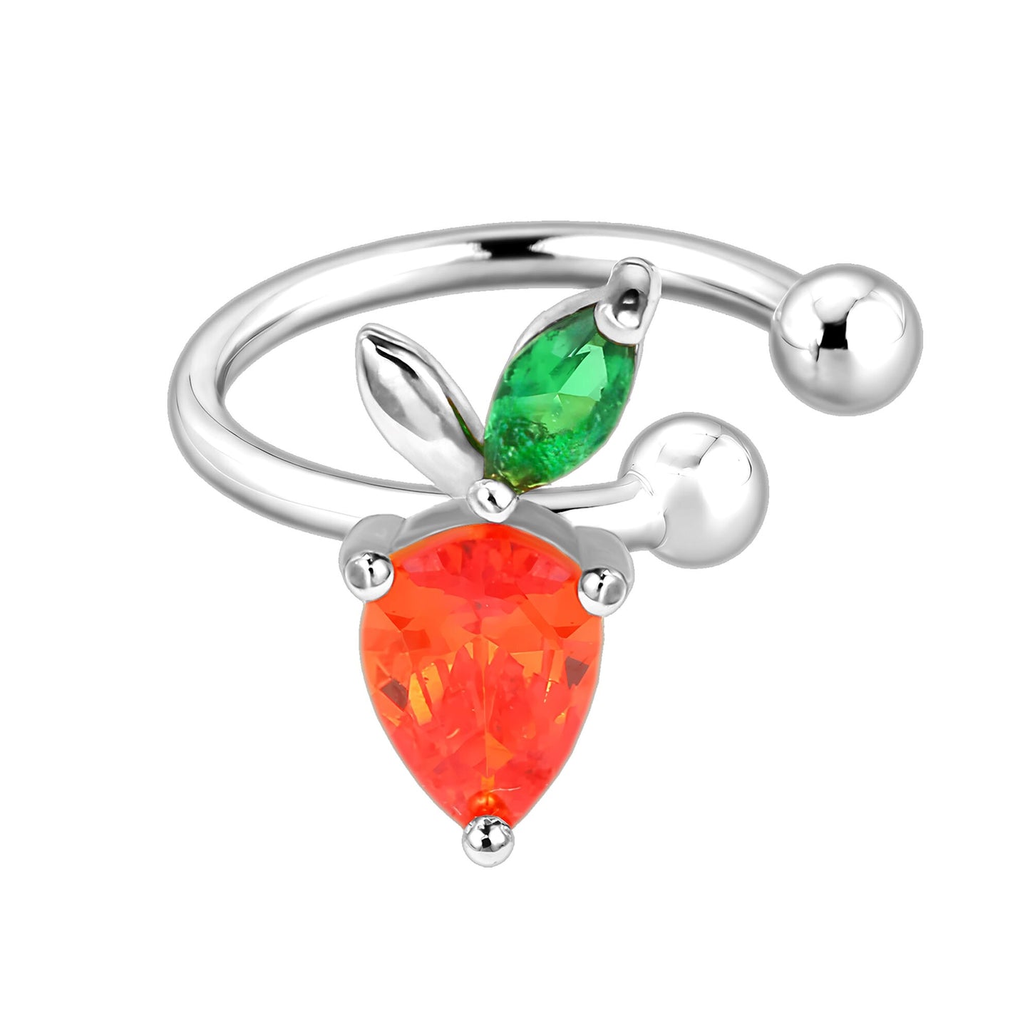 Platinum Plated Ear Cuff with Crystal Strawberry