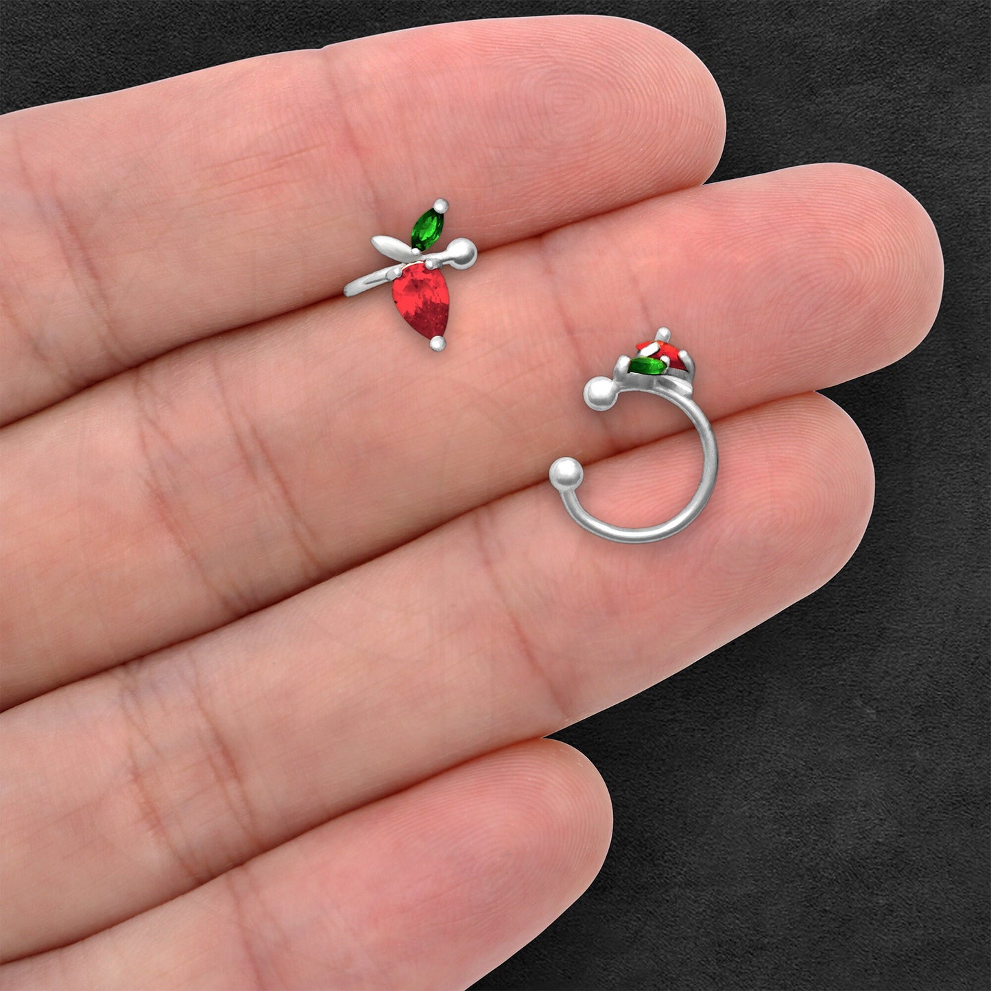 Platinum Plated Ear Cuff with Crystal Strawberry