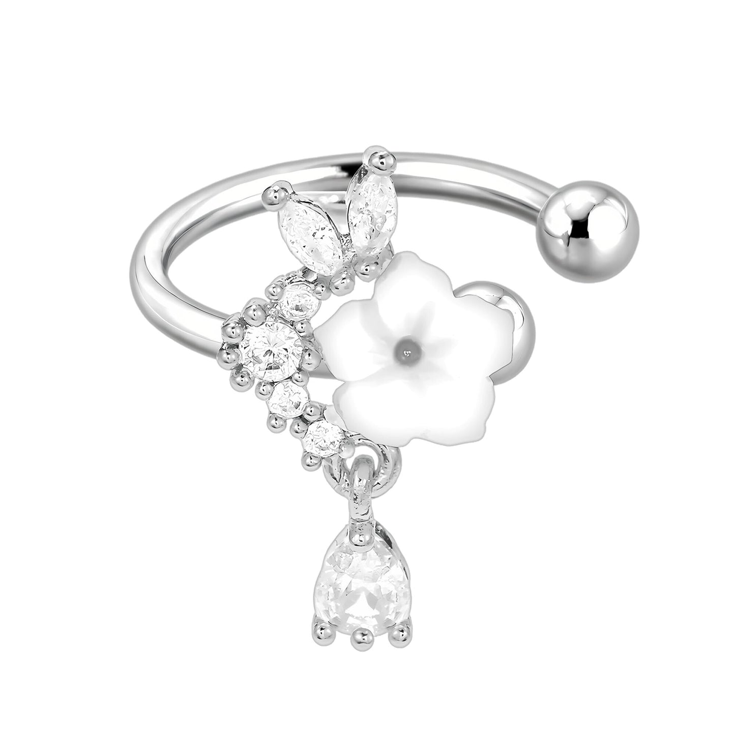 Platinum Plated Ear Cuff with Crystal Flower Ornament