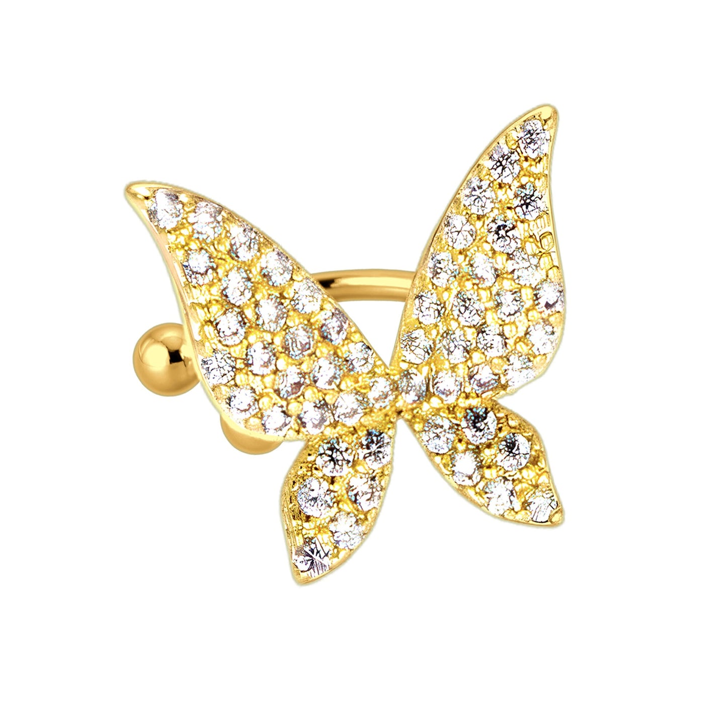 Gold Plated Ear Cuff with Butterfly and Zirconia