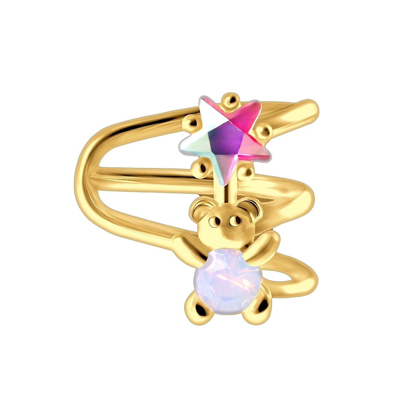 Gold Plated Ear Cuff with Cute Bear and Crystal Star