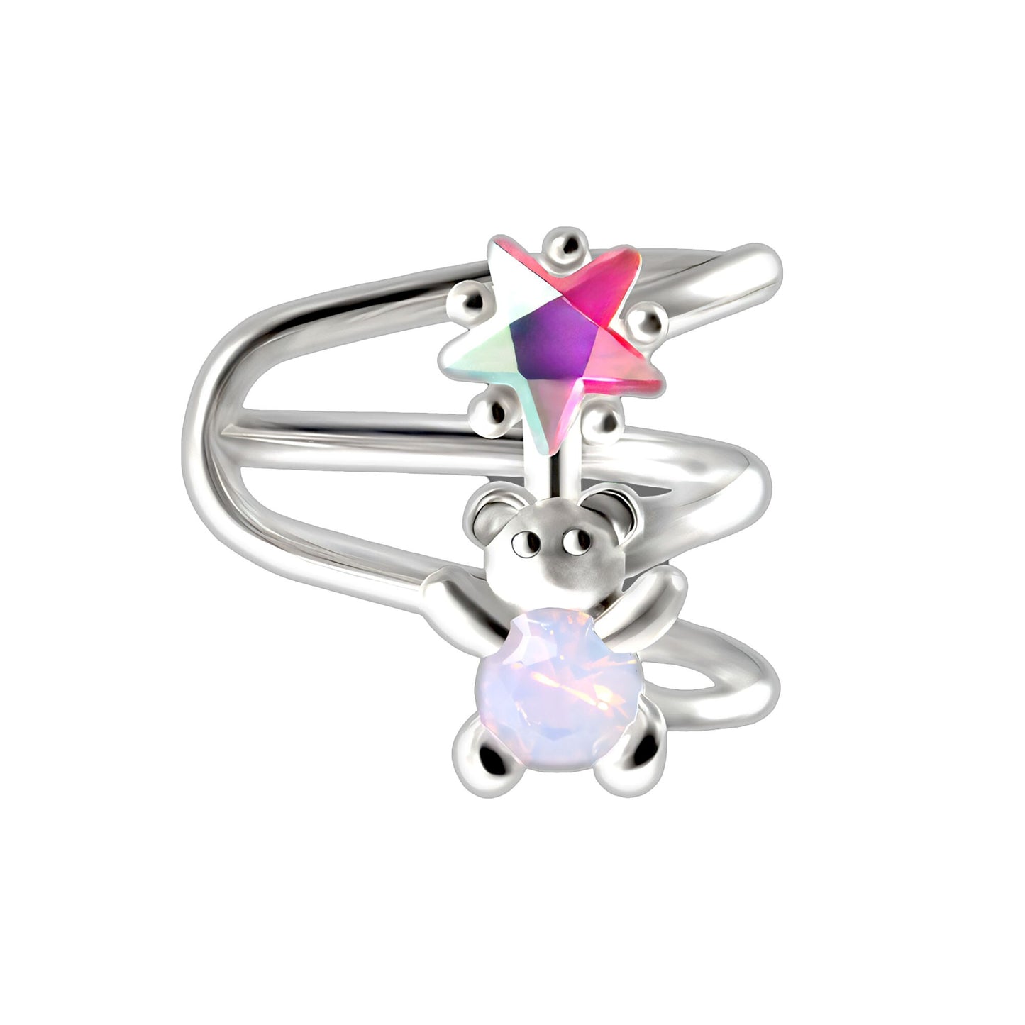 Platinum Plated Ear Cuff with Cute Bear and Crystal Star
