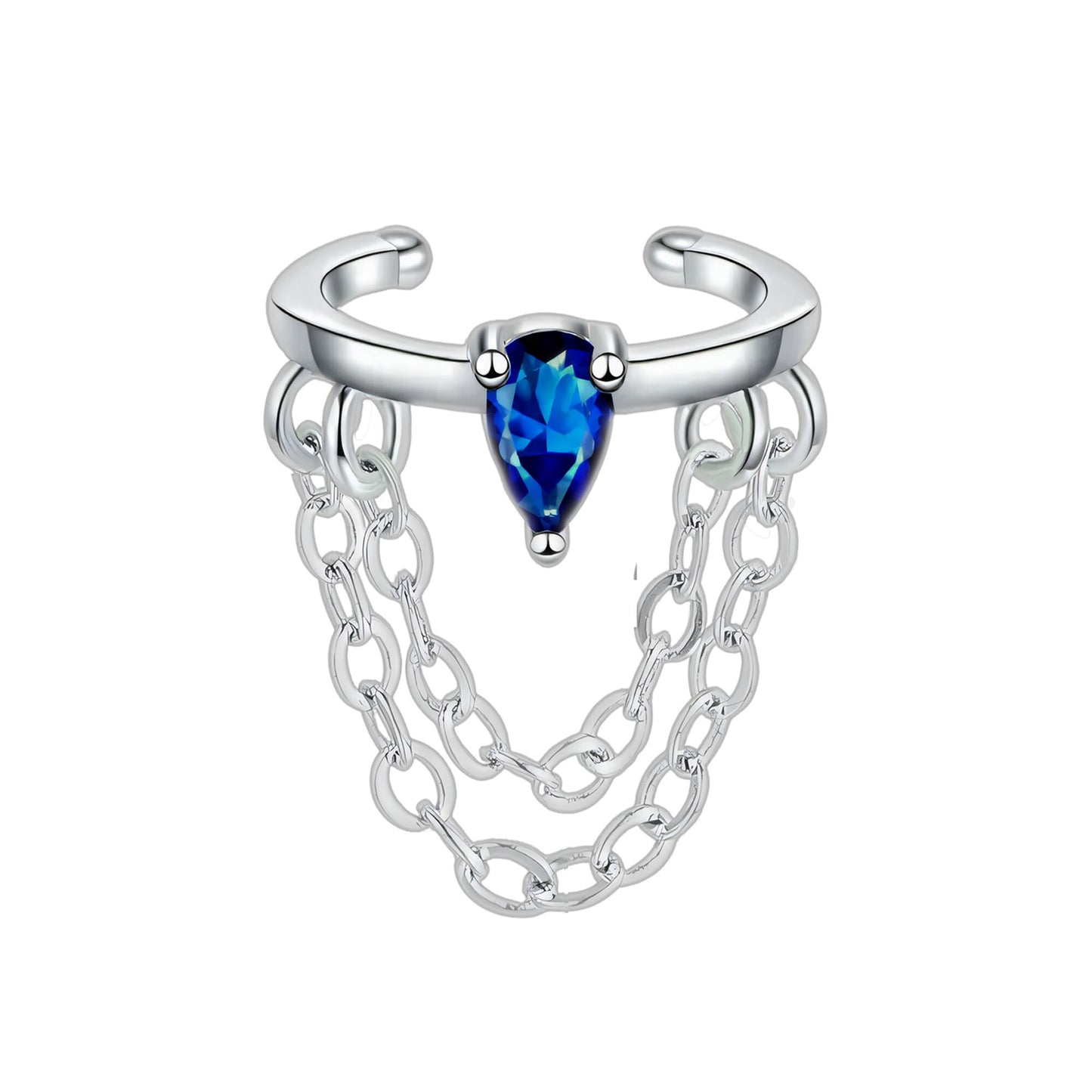 Platinum Plated Ear Cuff with Chain and Zirconia