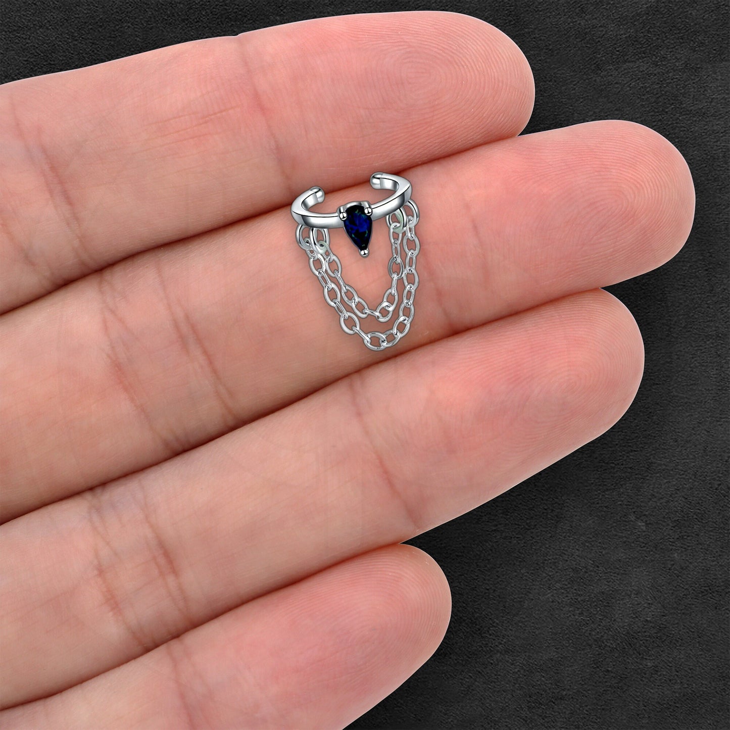 Platinum Plated Ear Cuff with Chain and Zirconia