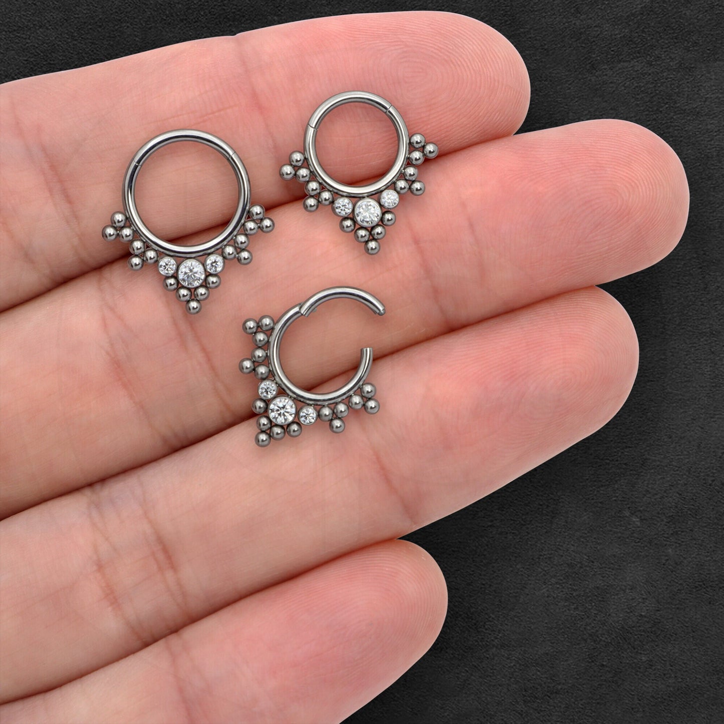 Titanium Clicker Ring with Bezel Set and Clear CZ