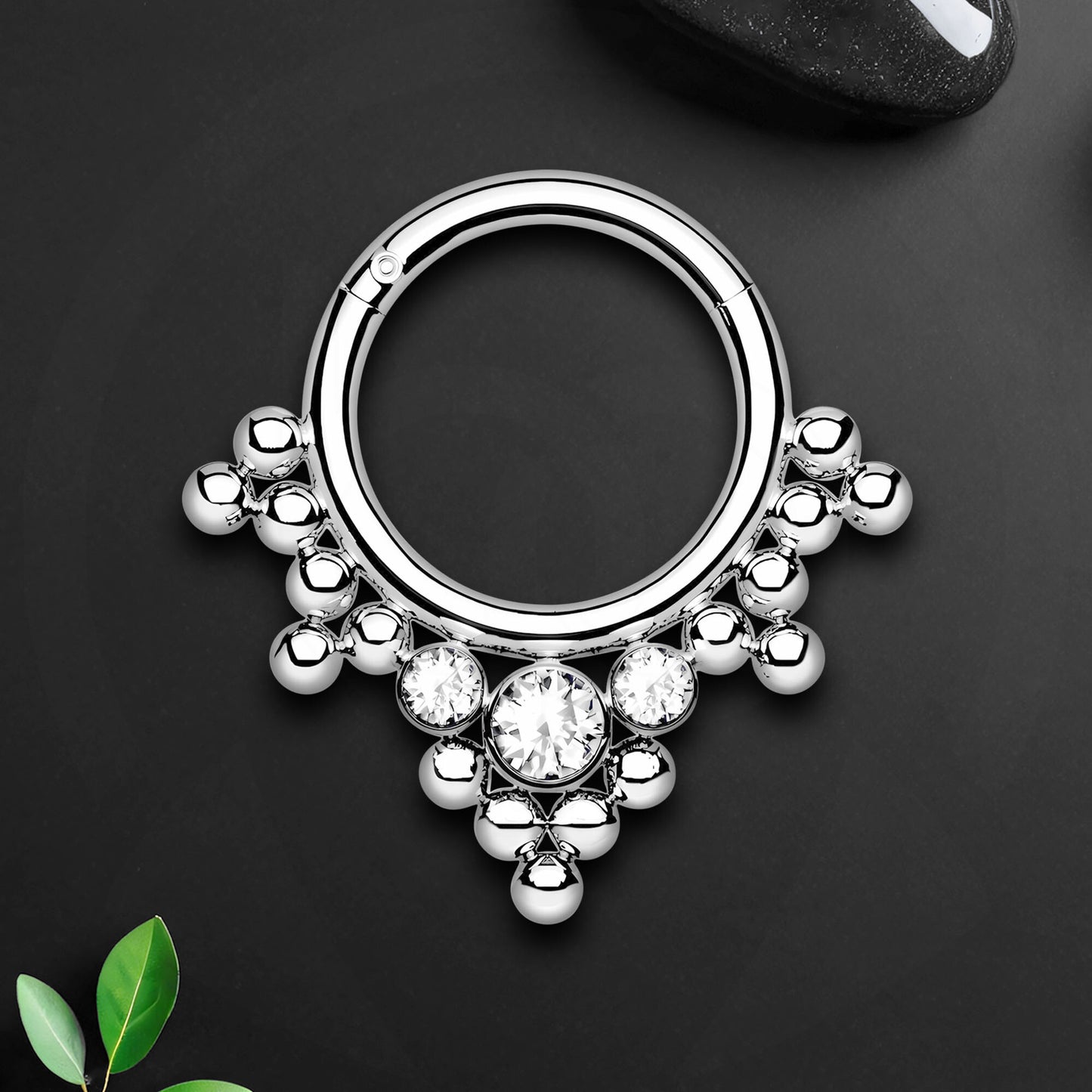Titanium Clicker Ring with Bezel Set and Clear CZ
