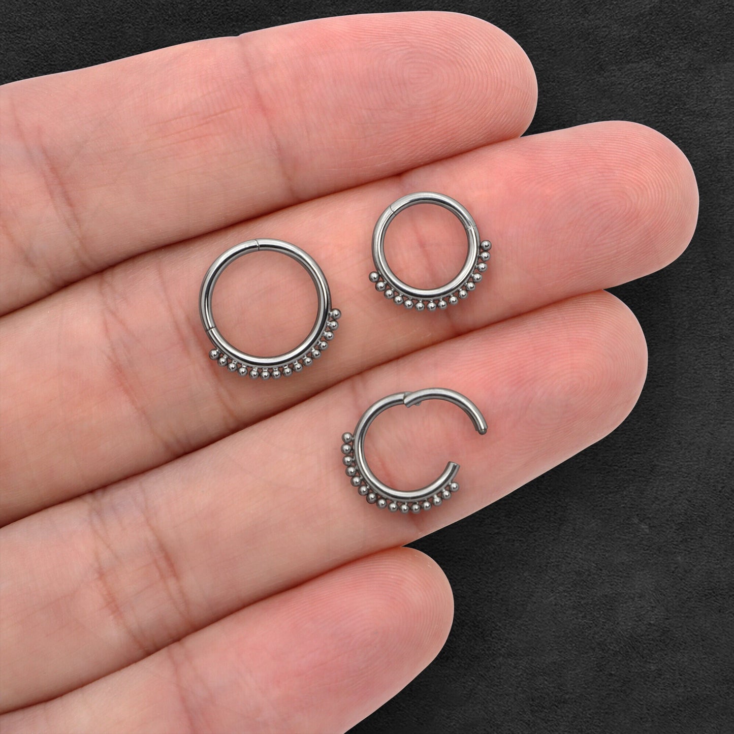 Titanium Clicker Ring with Small Beads