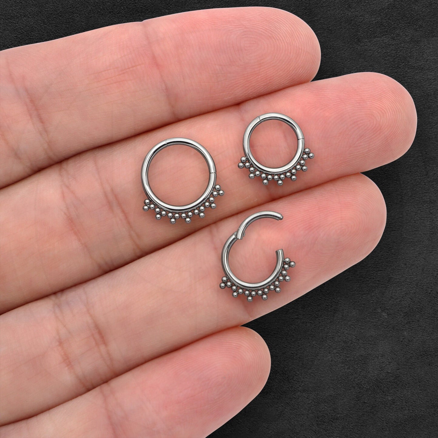 Titanium Clicker Ring with Small Beads