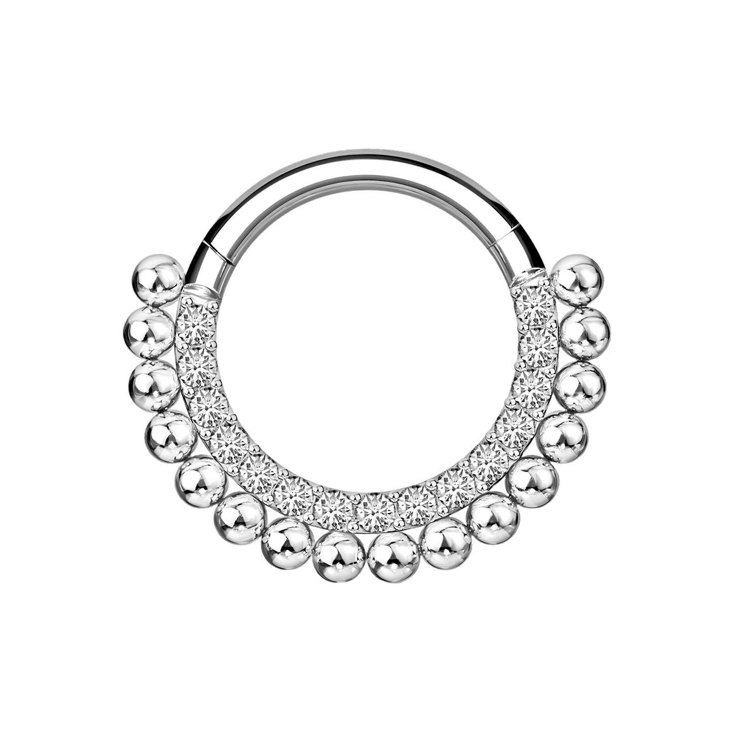 Titanium Clicker Ring with Beads and Crystals