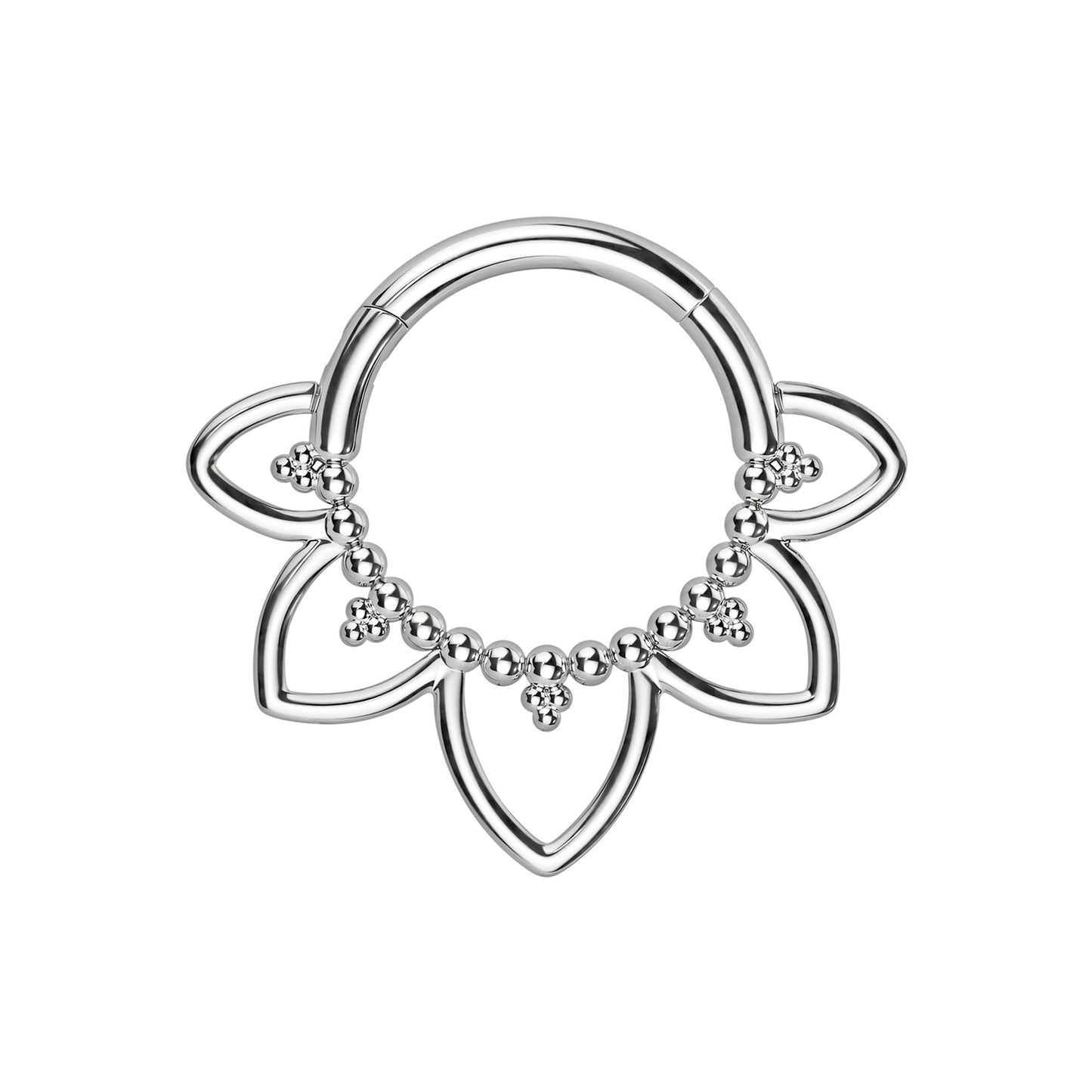 Titanium Clicker Ring with Flower Petals and Beads