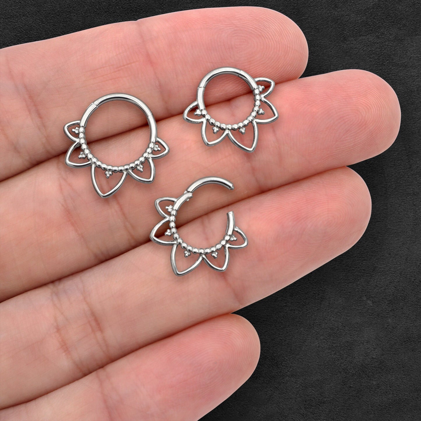 Titanium Clicker Ring with Flower Petals and Beads