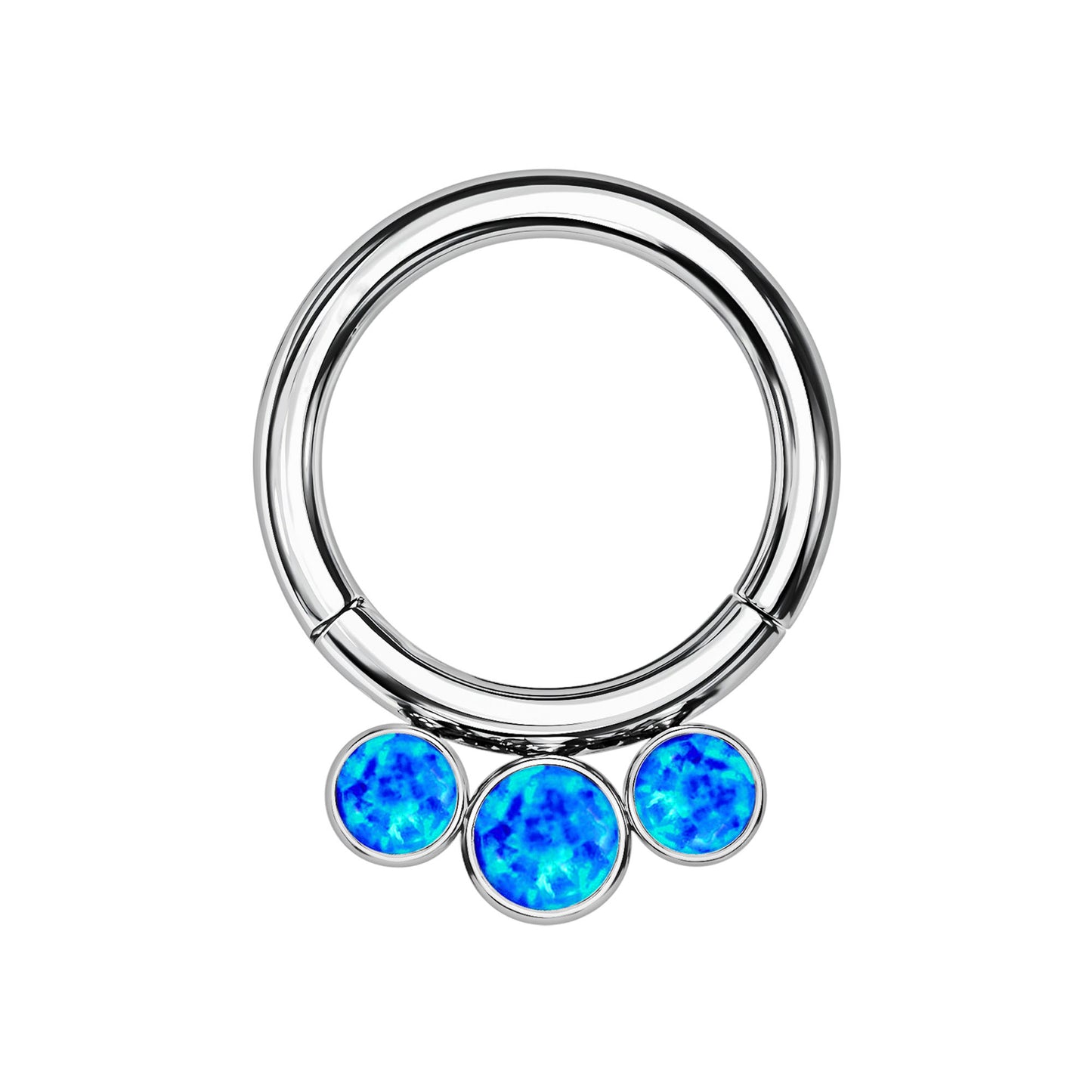 Titanium Clicker Ring with Blue Opal Bezel Set