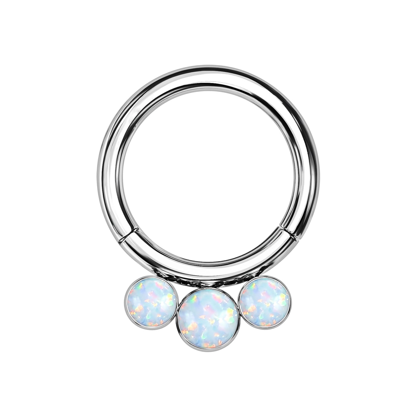 Titanium Clicker Ring with White Opal Bezel Set