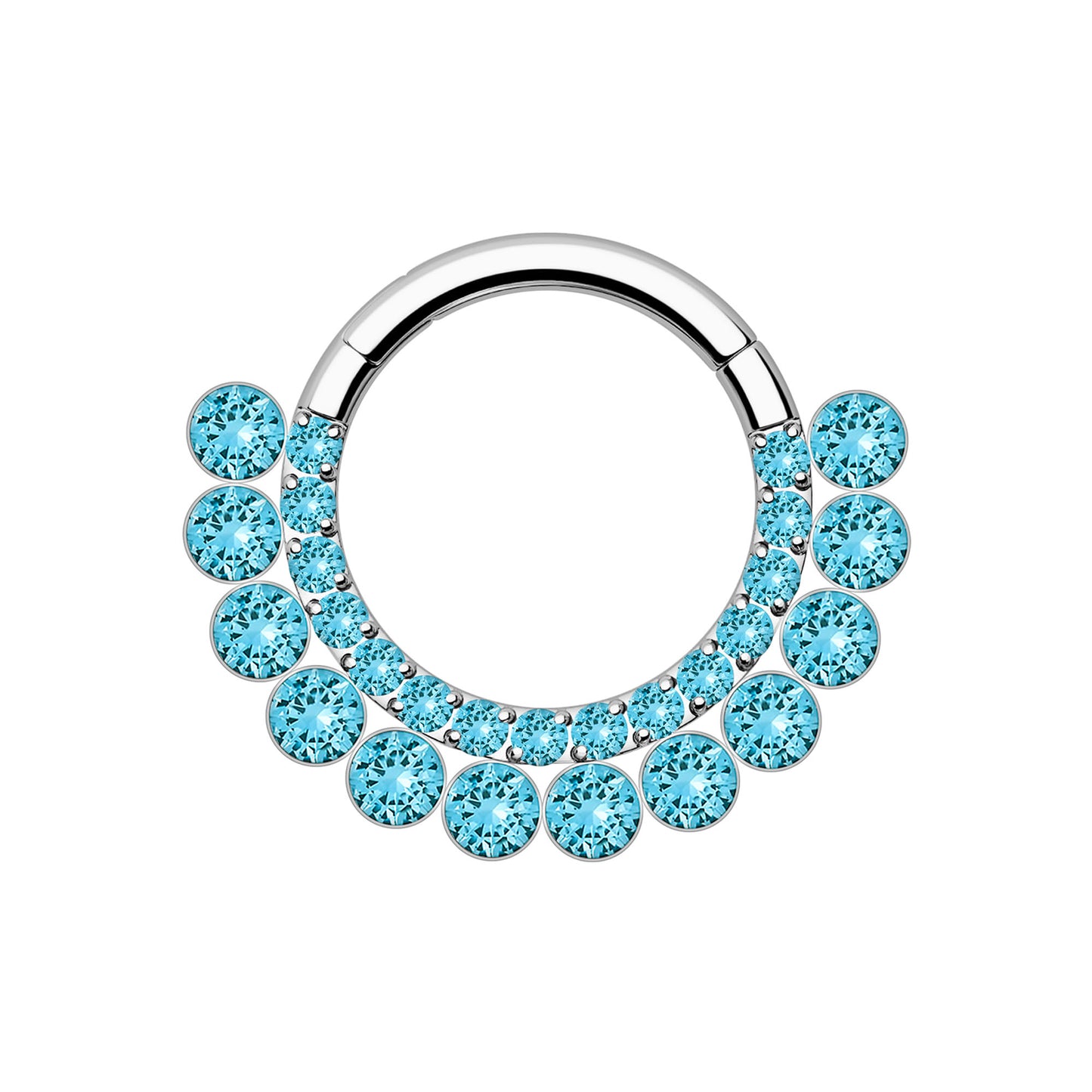 Titanium Clicker Ring with Double Raw Aqua Zirconias