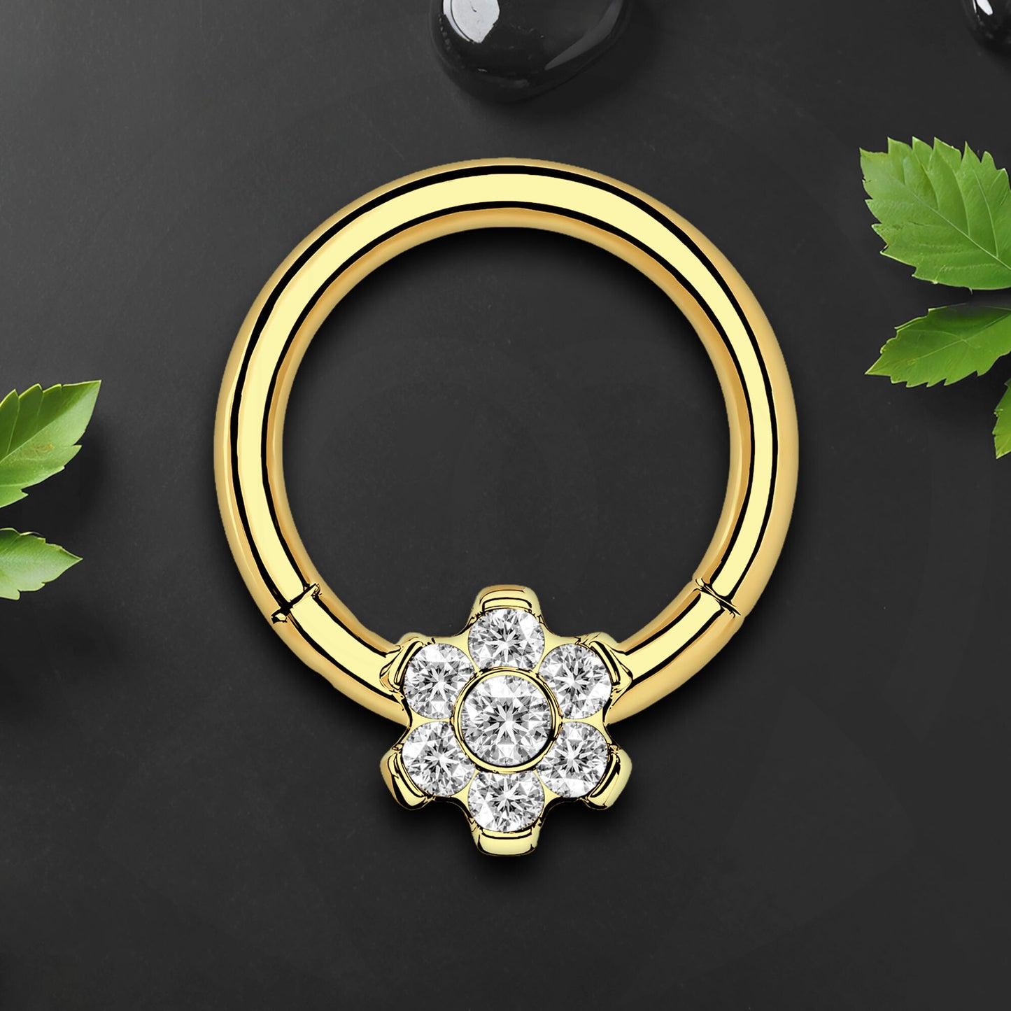 Titanium Clicker Ring with Flower Ornament