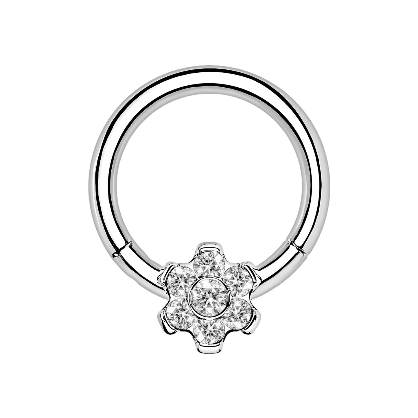 Titanium Clicker Ring with Flower Ornament