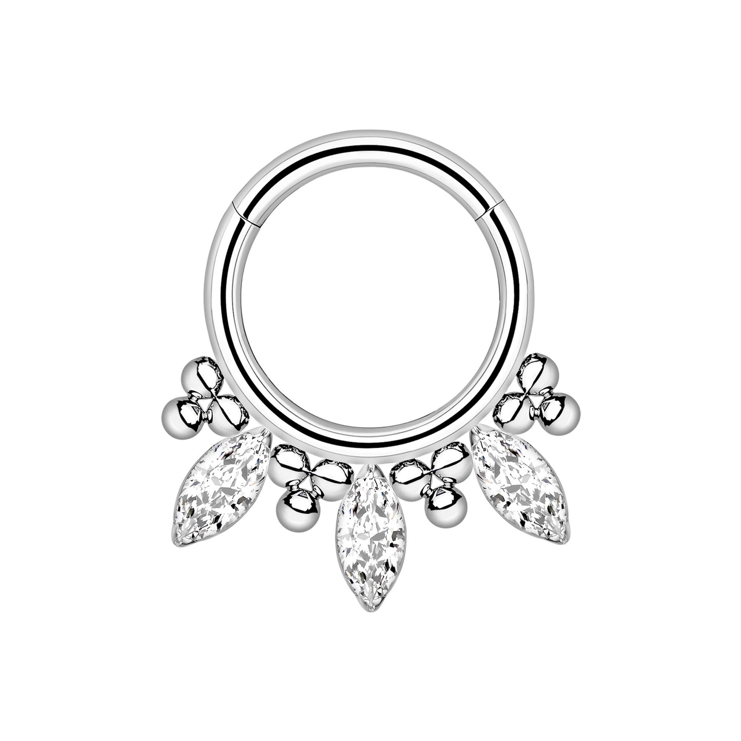 Titanium Clicker Ring with Beads and Marquise CZ