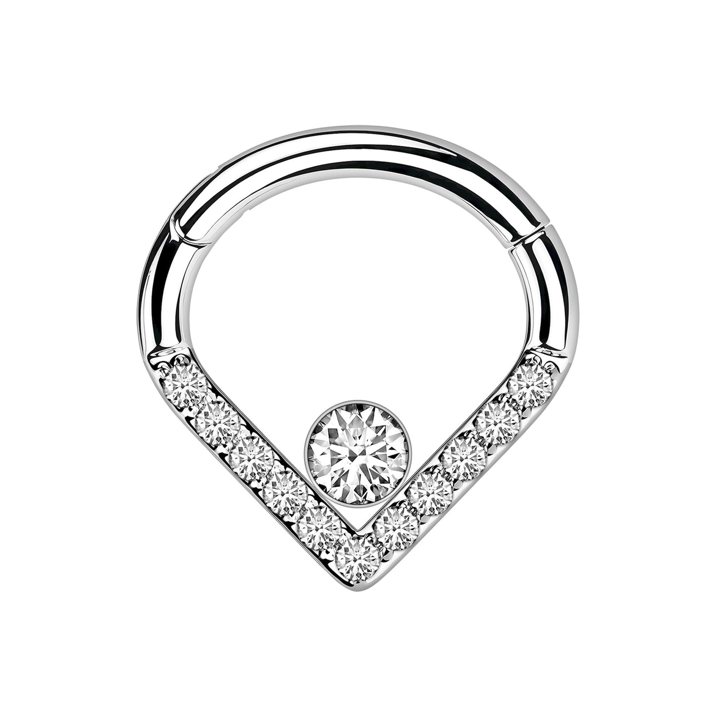 Titanium Clicker Ring in Teardrop Shape with Zirconia