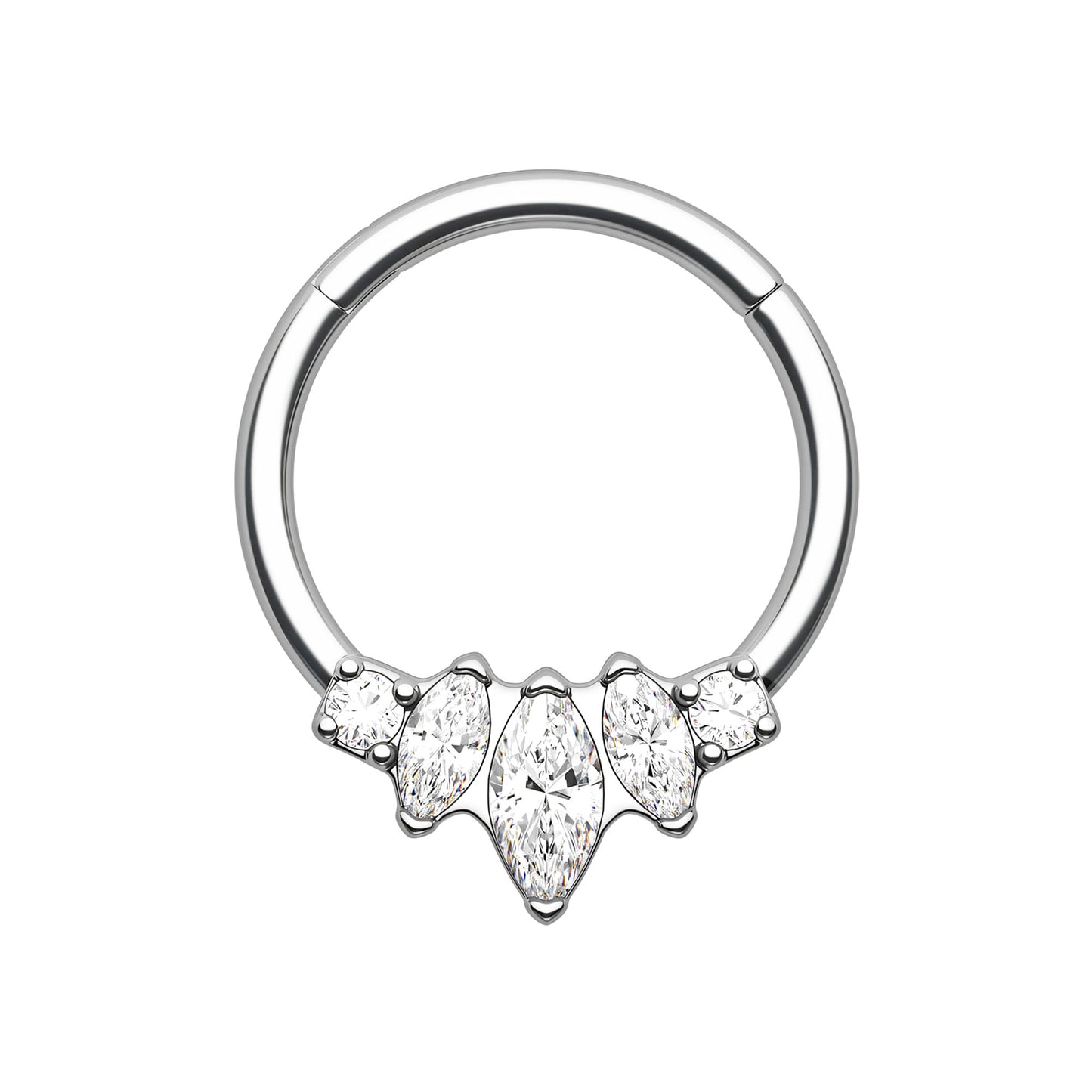 Titanium Clicker Ring with Three Marquise Crystals Set