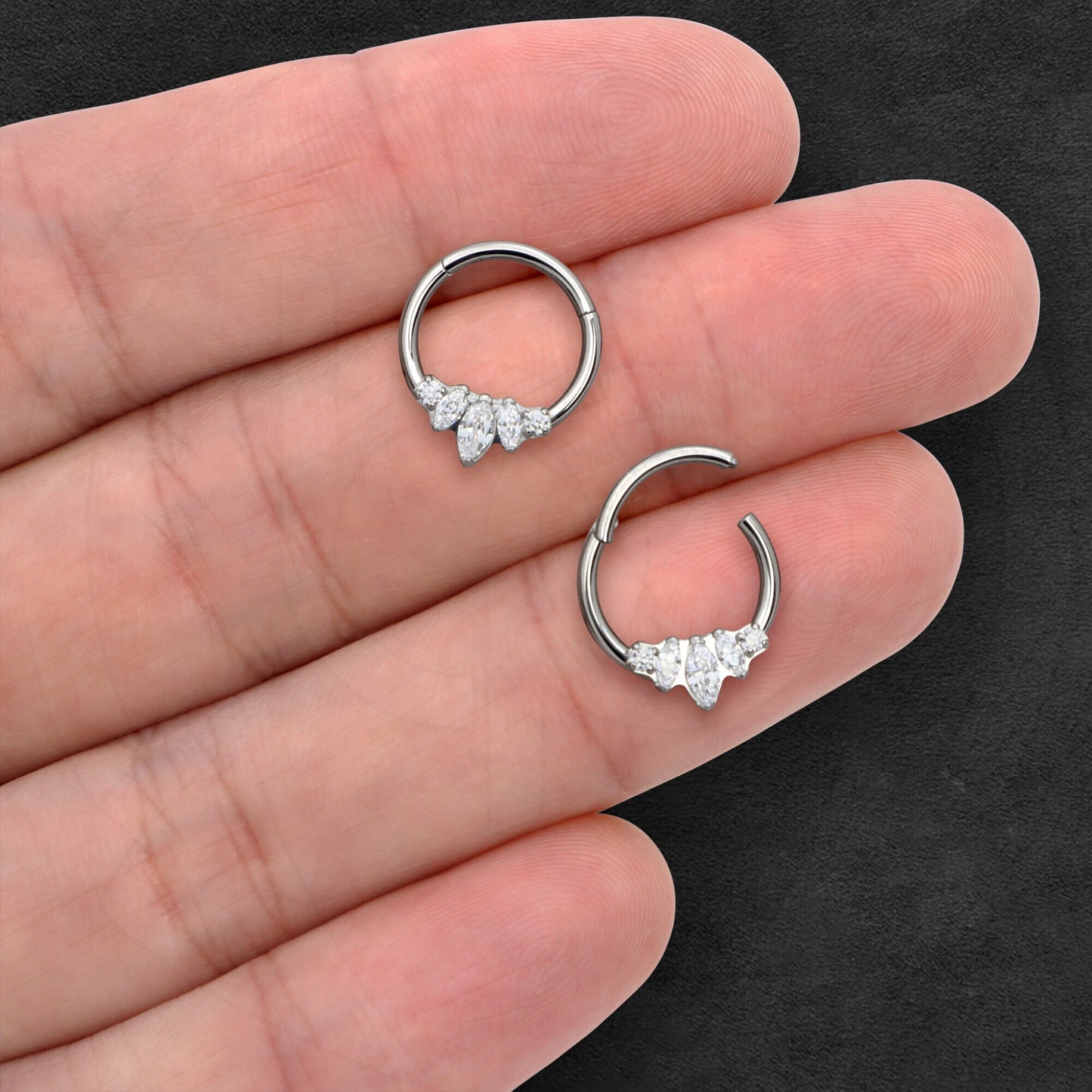 Titanium Clicker Ring with Three Marquise Crystals Set