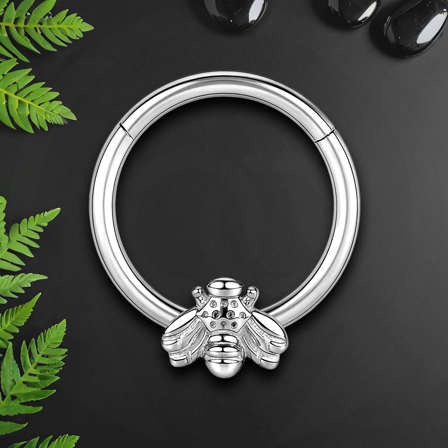Titanium Clicker Ring with Fly Figure