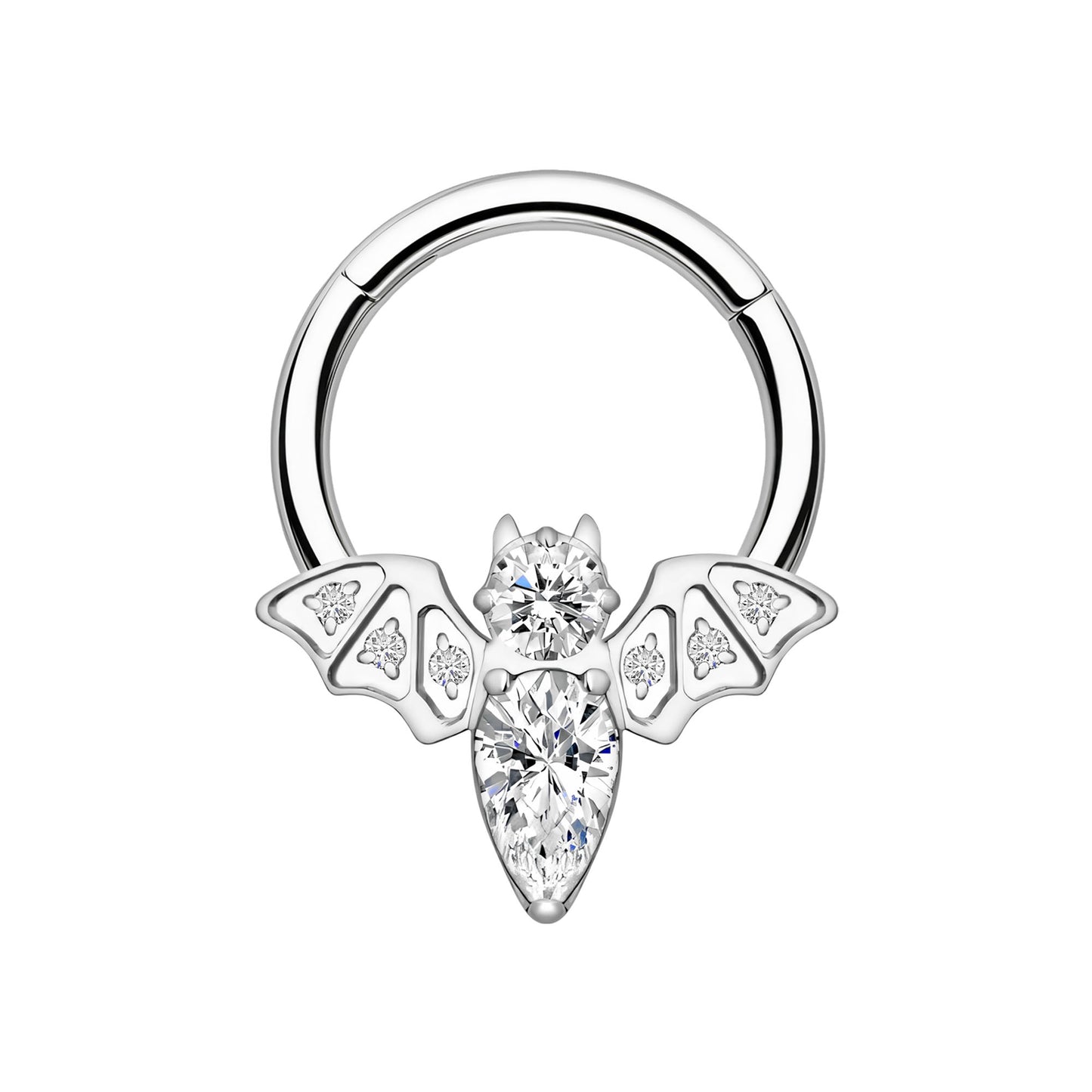 Titanium Clicker Ring with Bat Figure and Zirconia