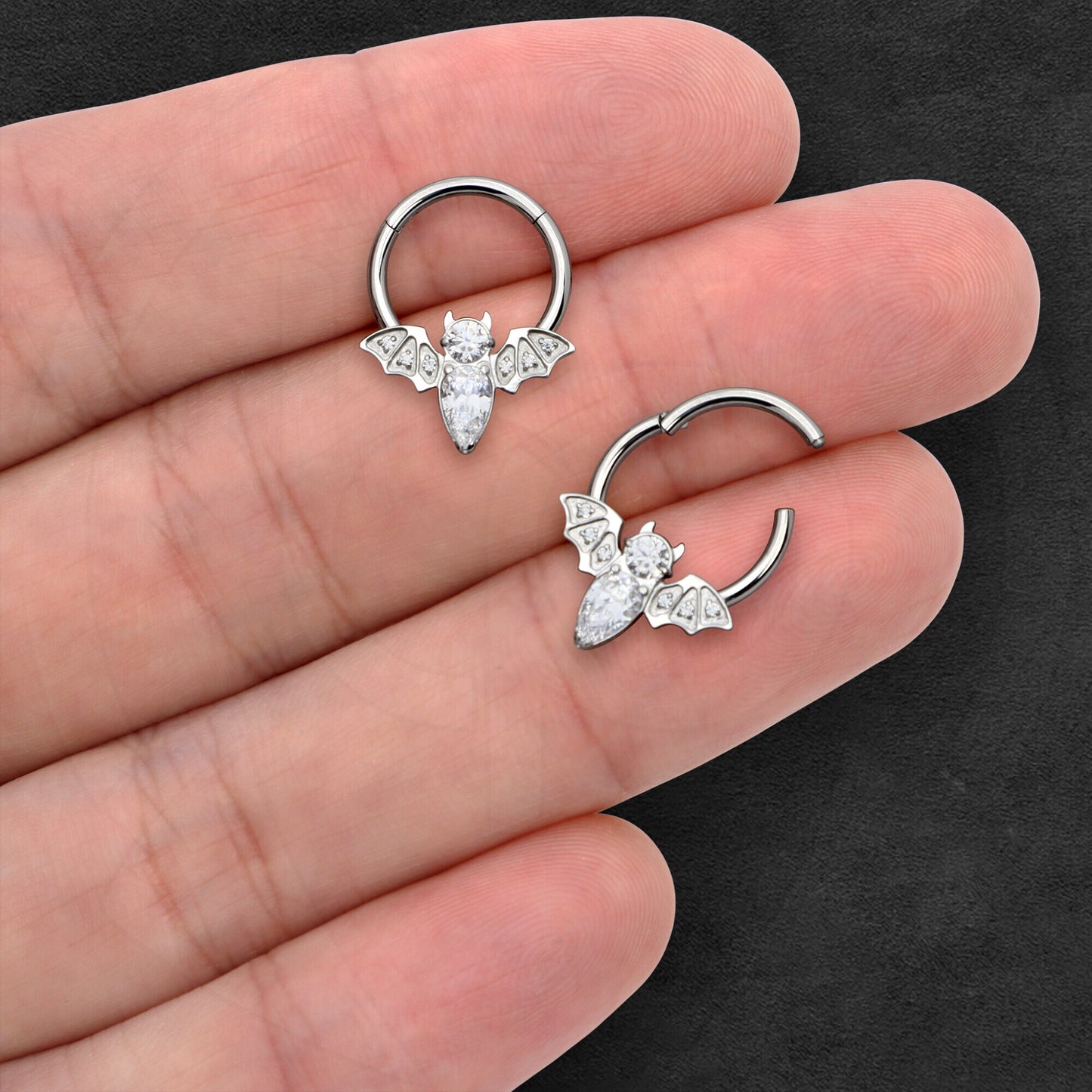 Titanium Clicker Ring with Bat Figure and Zirconia