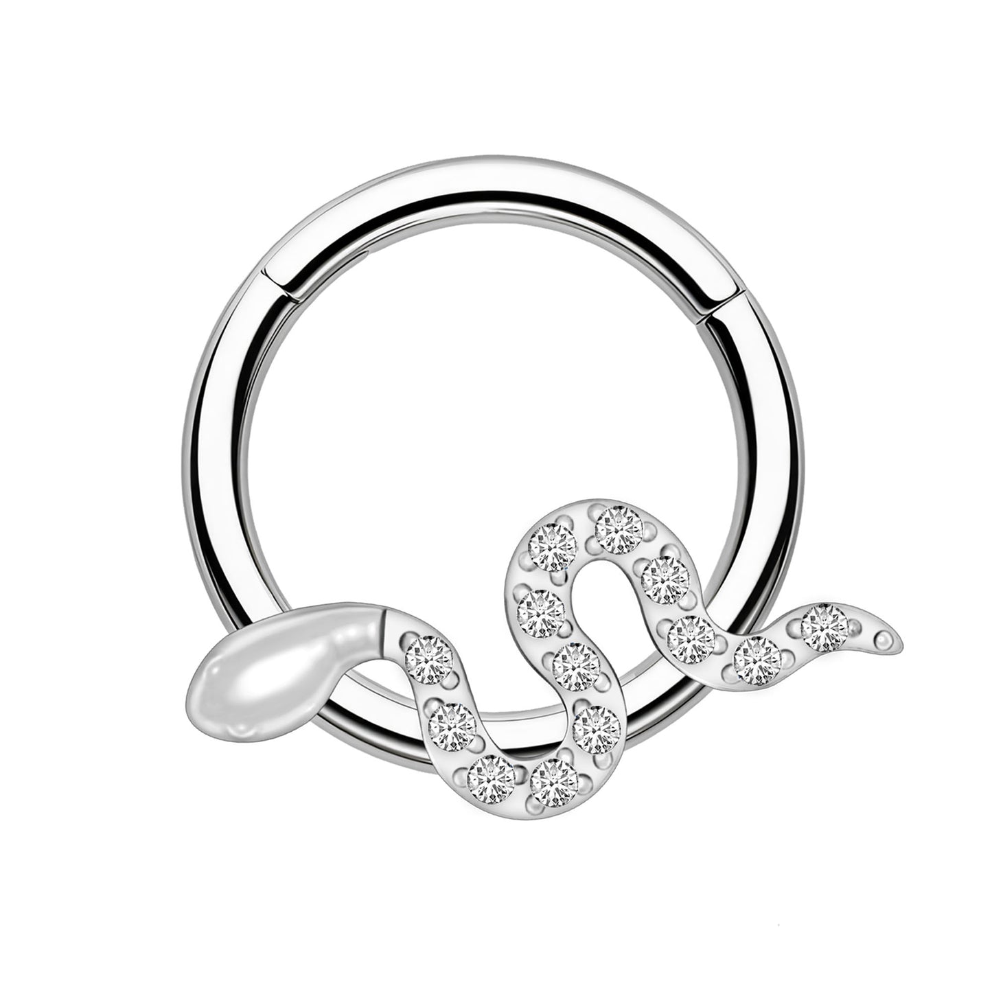 Titanium Clicker Ring with Snake Figure and Zirconia