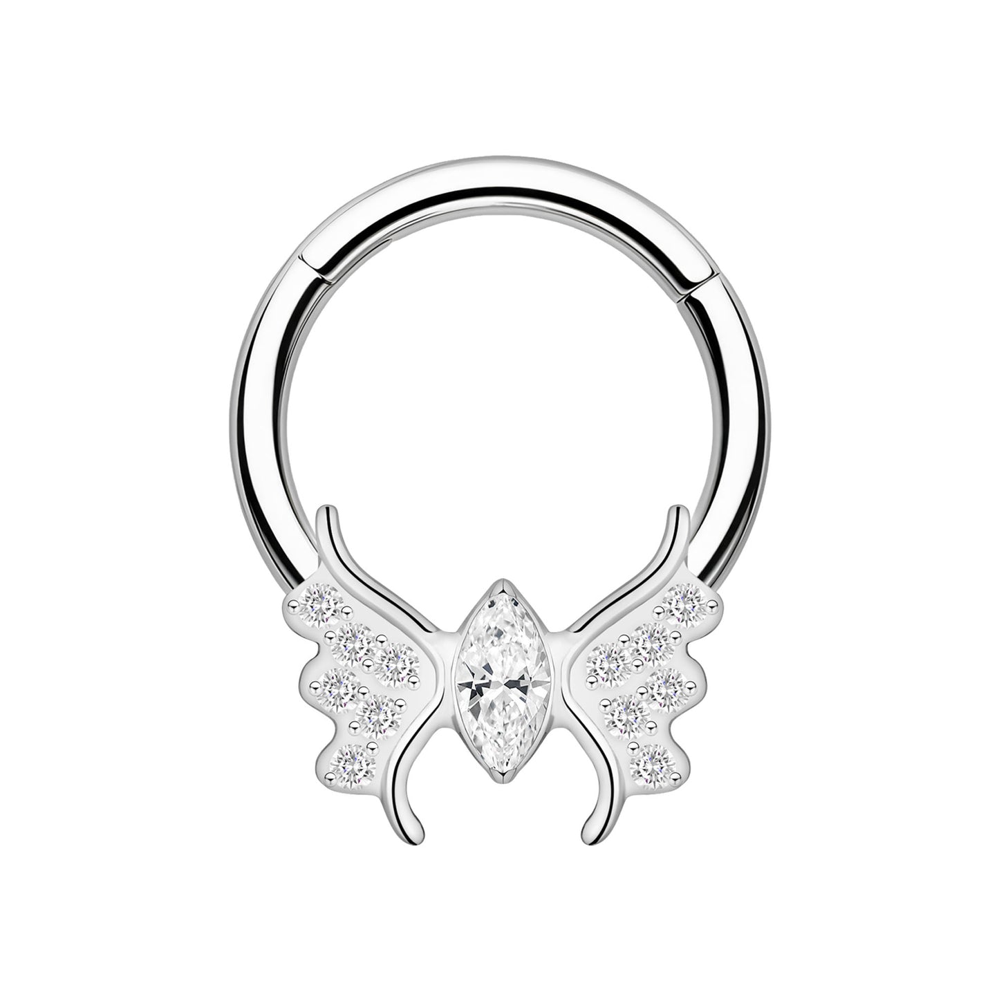 Titanium Clicker Ring with Butterfly and Clear CZ