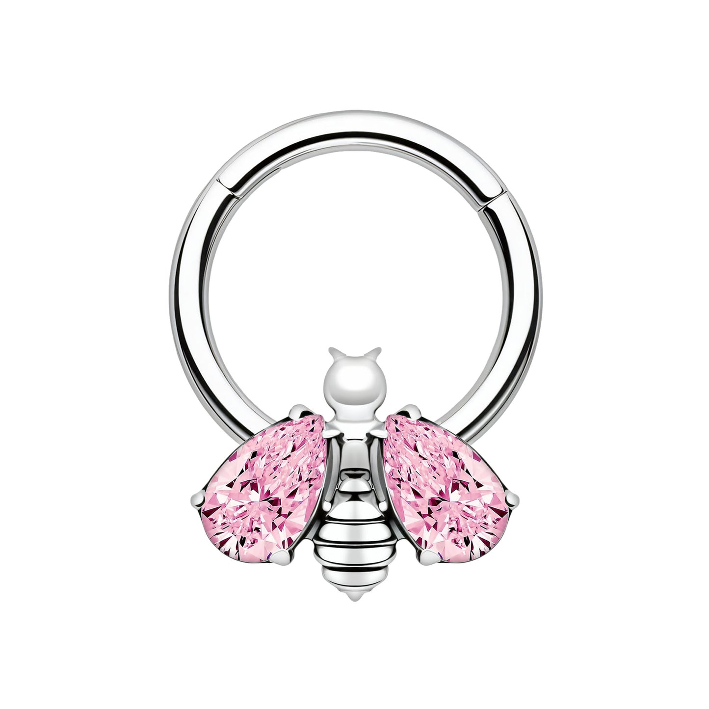 Titanium Clicker Ring with Bee Figure and Pink Zirconia