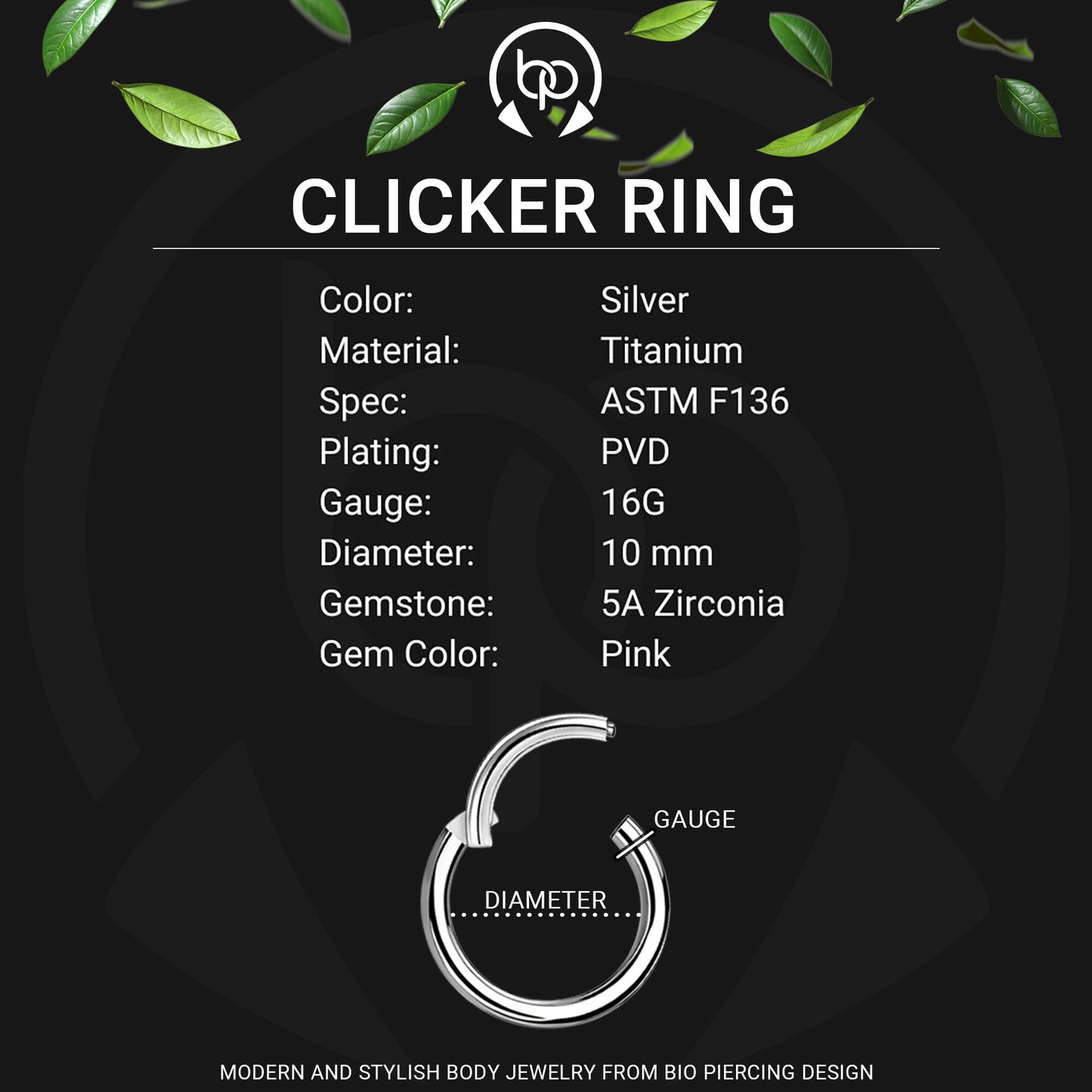 Titanium Clicker Ring with Bee Figure and Pink Zirconia