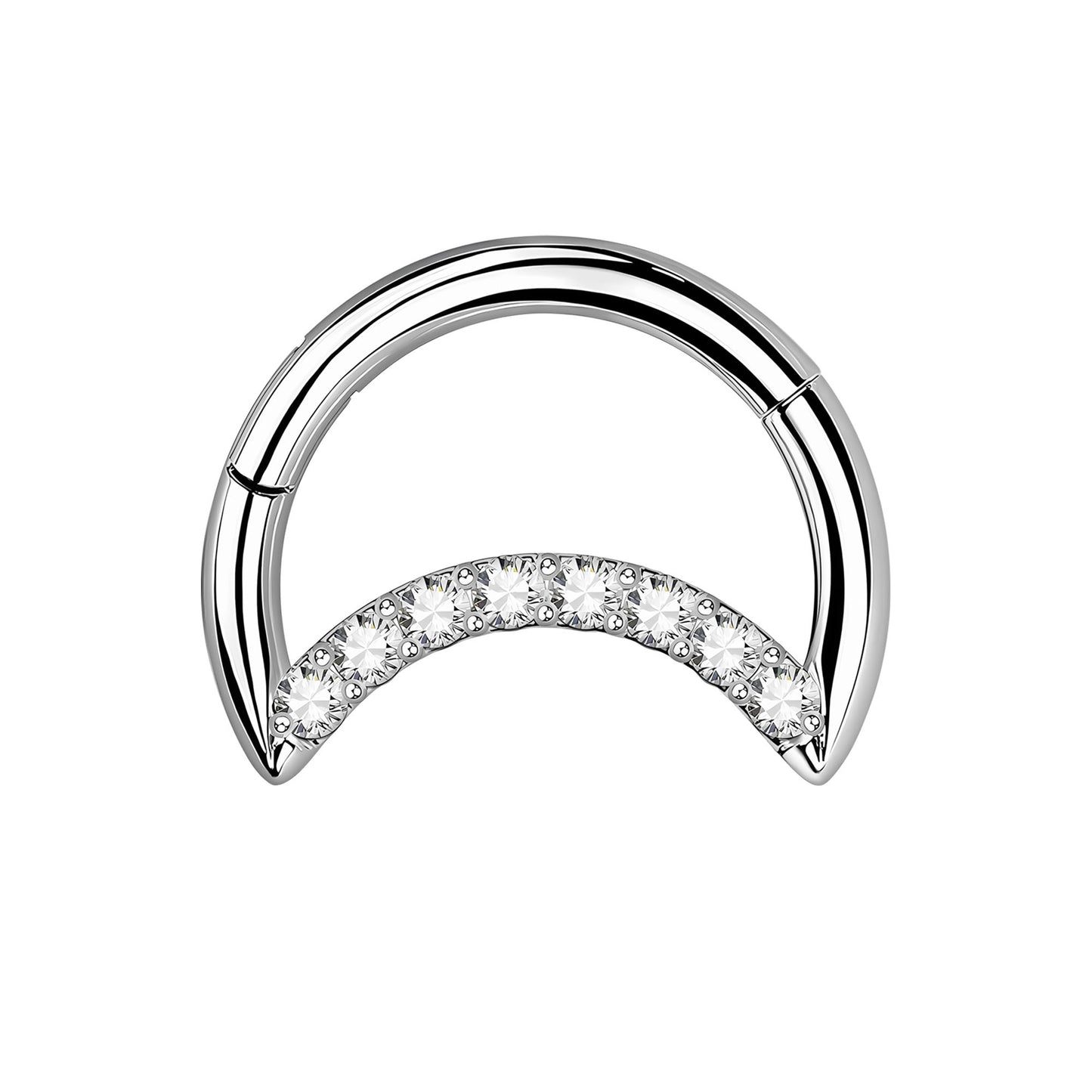 Titanium Clicker Ring in Crescent Shape with CZ