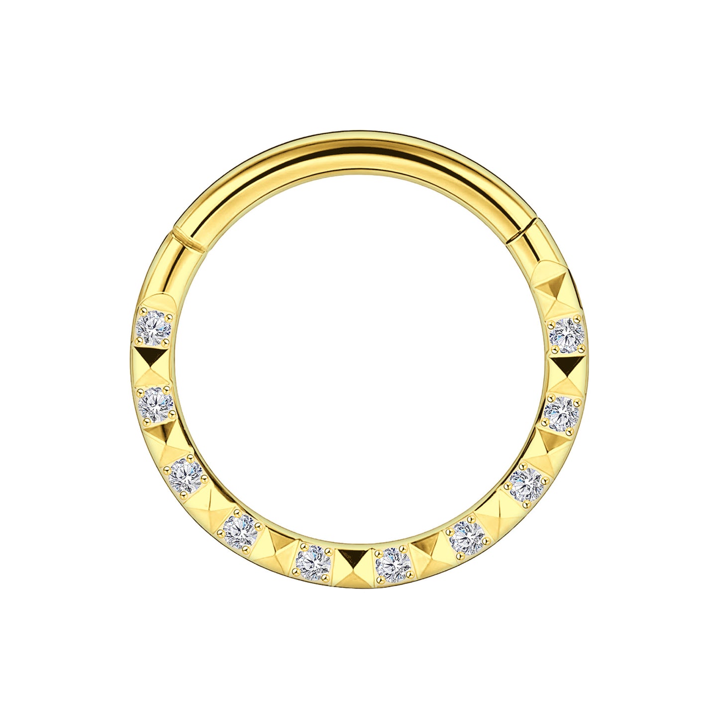 Titanium Clicker Ring with Pyramid Pattern and CZ