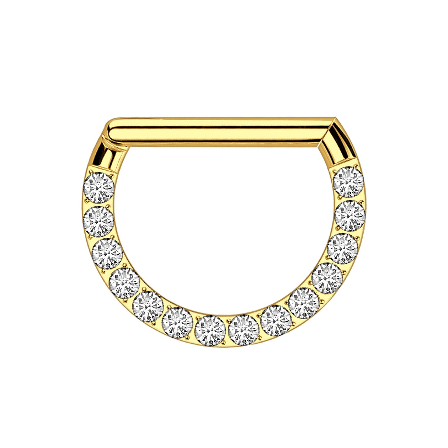 Titanium Clicker Ring in D Shape with Face Side CZ