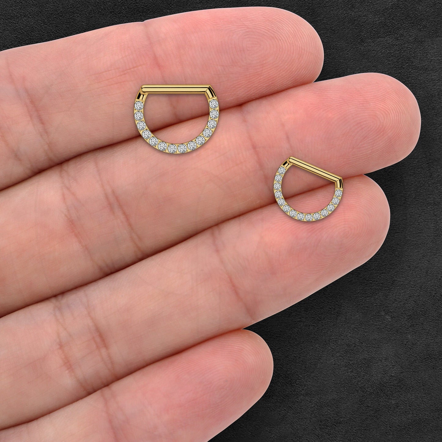 Titanium Clicker Ring in D Shape with Face Side CZ