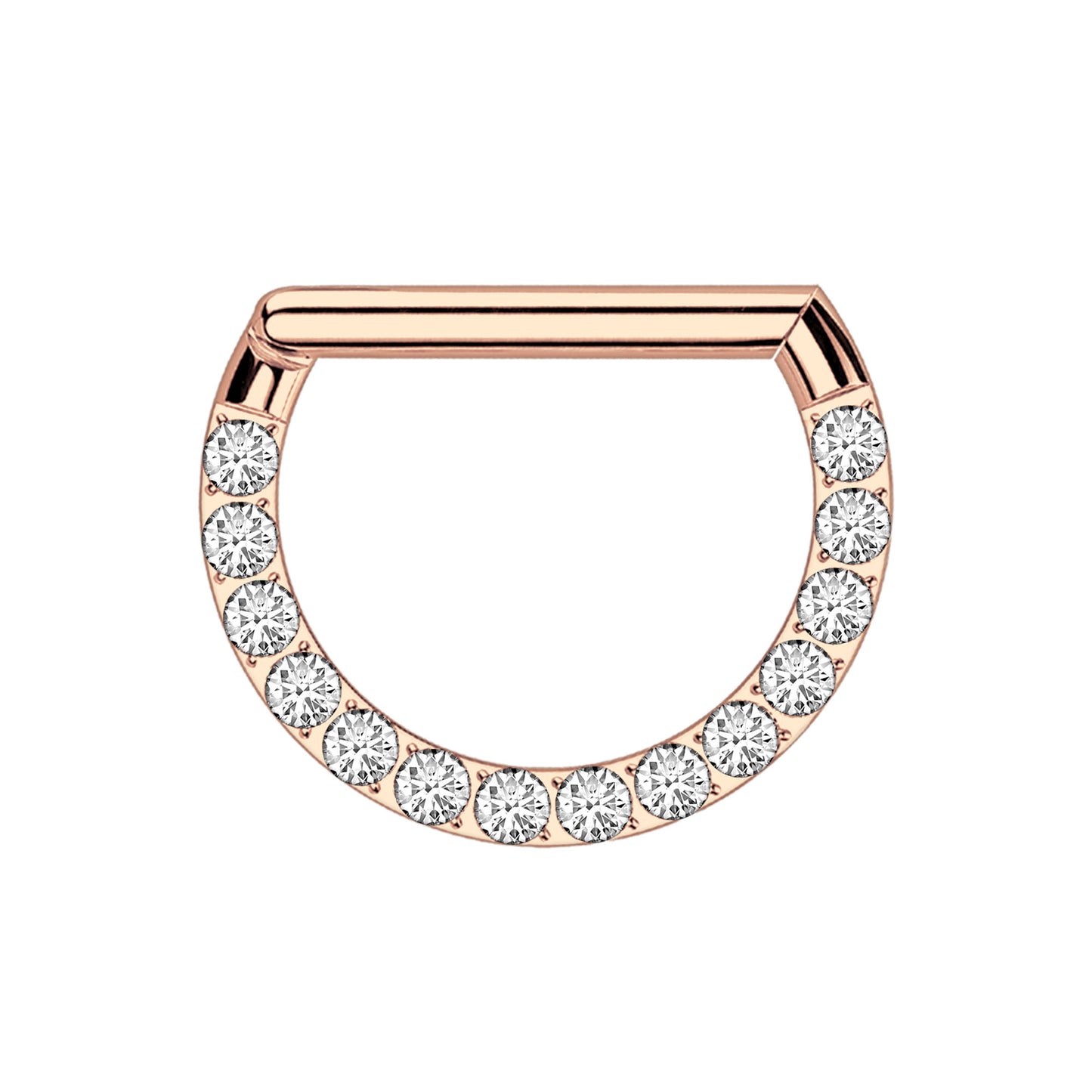 Titanium Clicker Ring in D Shape with Face Side CZ